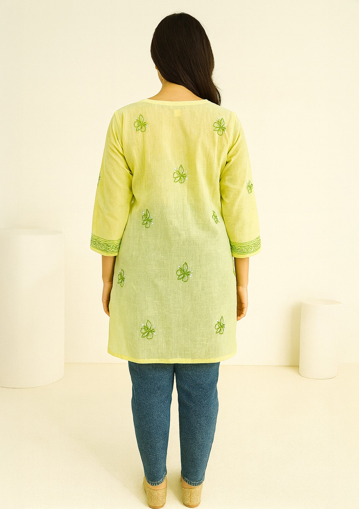 Cotton Kurti with Intricate Green Embroidery – Short Length