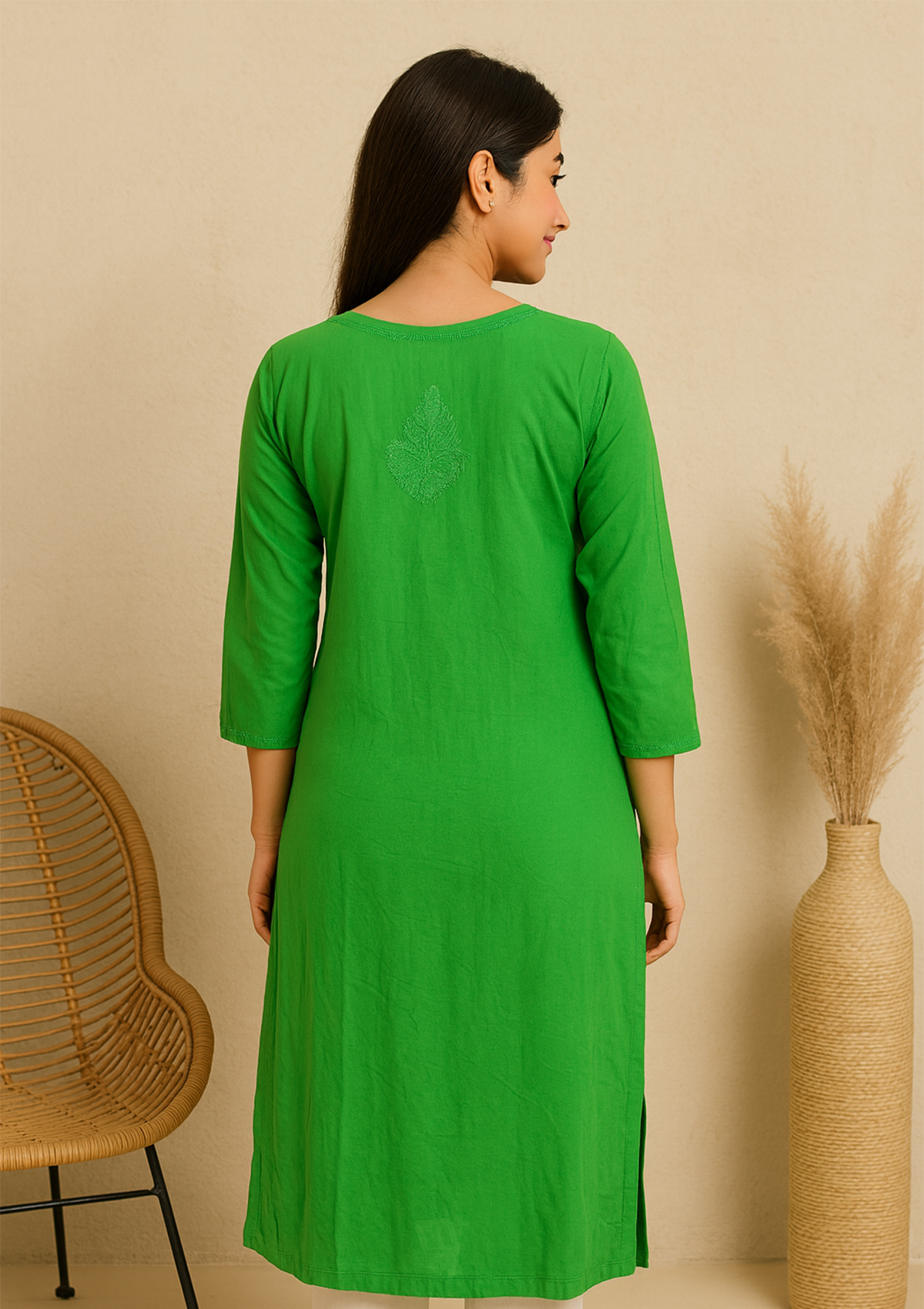 ClothingSutra Chikankari Embroidered Rayon Kurti – Green on Green