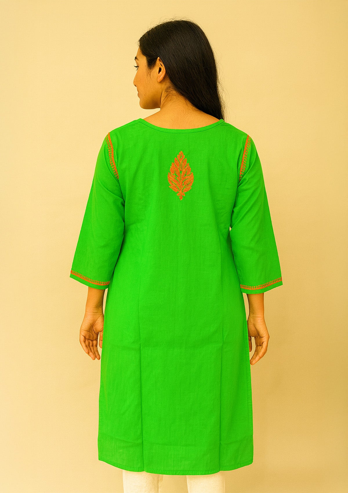 ClothingSutra Chikankari Embroidered Green Cotton Kurti with Buttoned Yoke