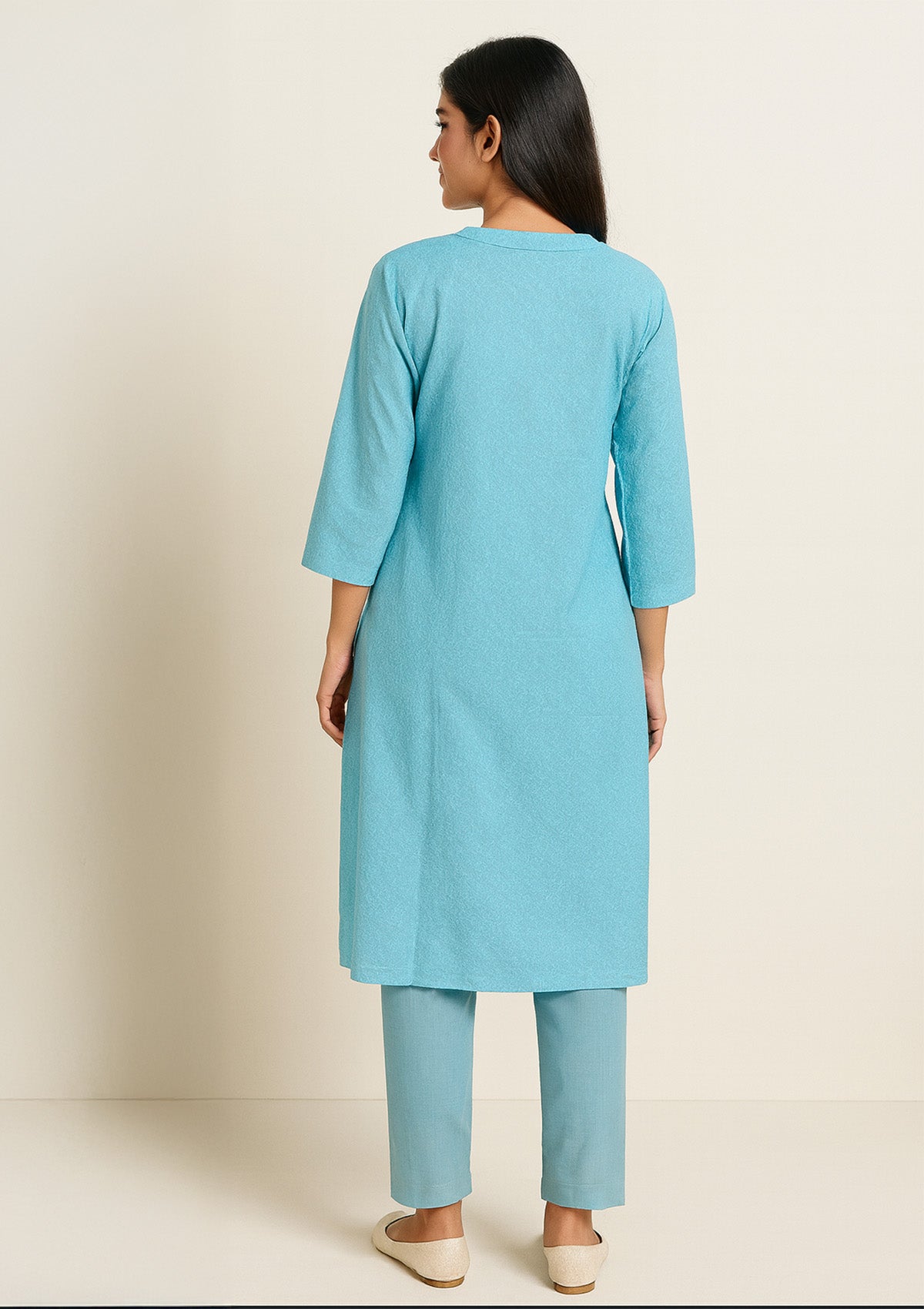 Chikankari Solid Women’s Kurta – Sky Blue (Rayon)
