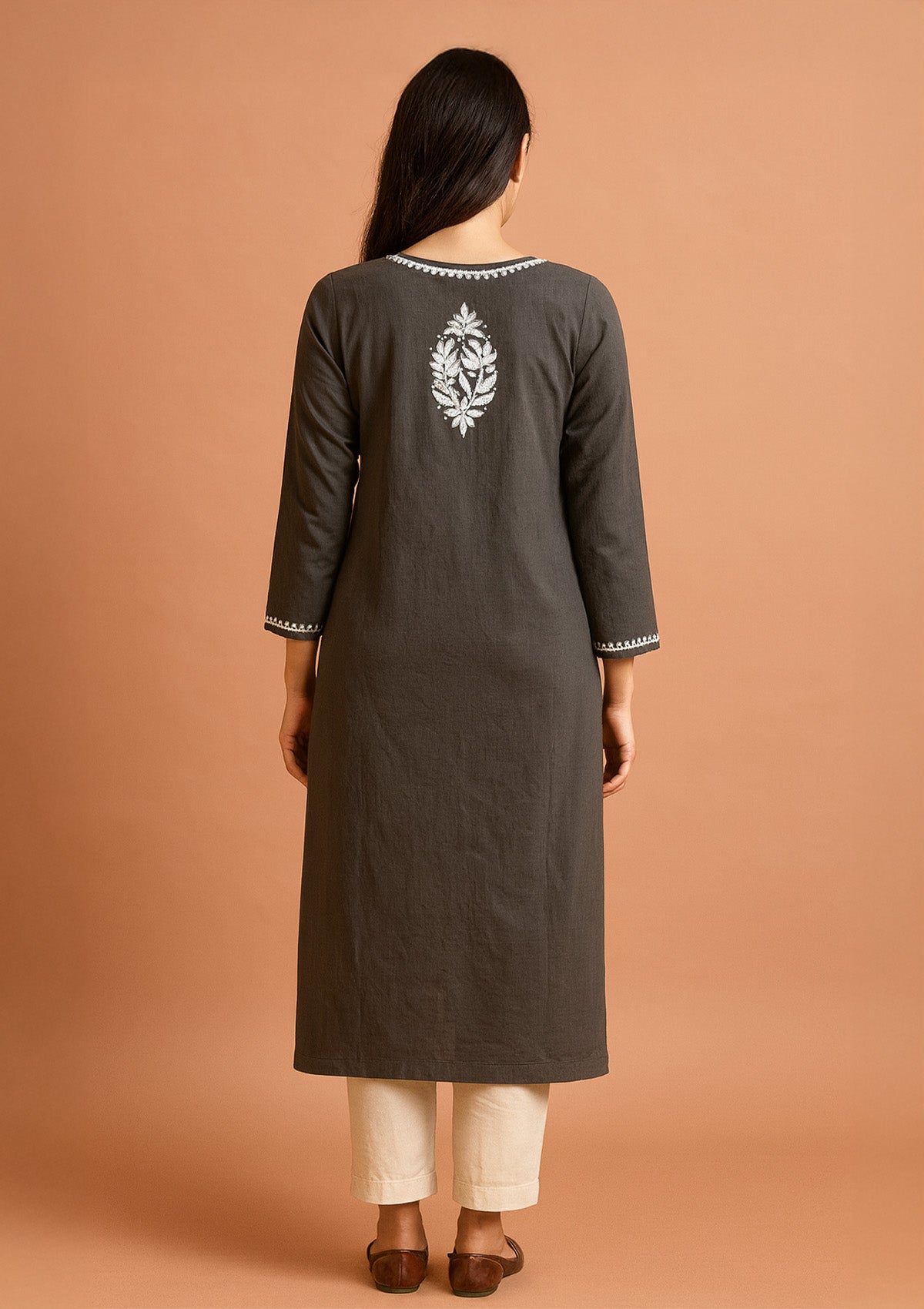 ClothingSutra Chikankari Solid Women’s Long Kurta