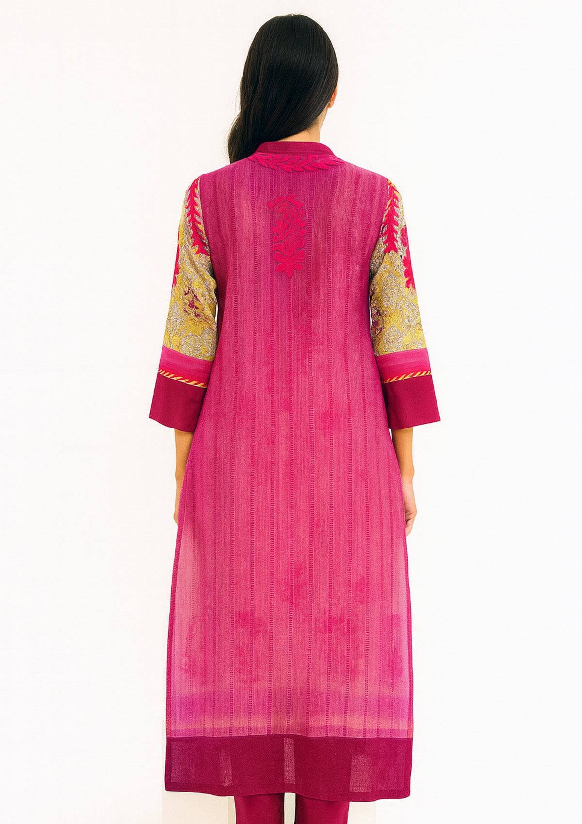 Beige-Gold Base with Magenta Georgette Kurti with Chikankari