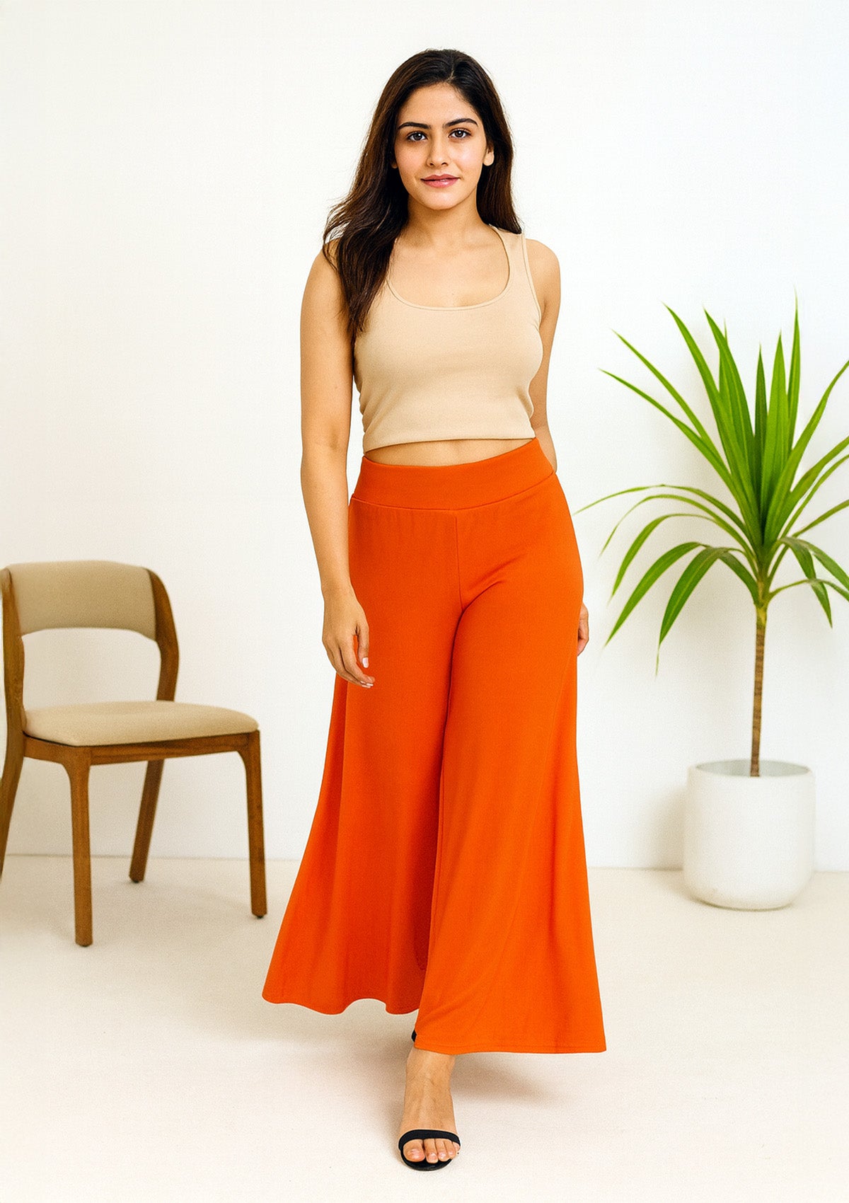 Women’s Orange Palazzo – Wide Leg Flared Pants for Daily Wear