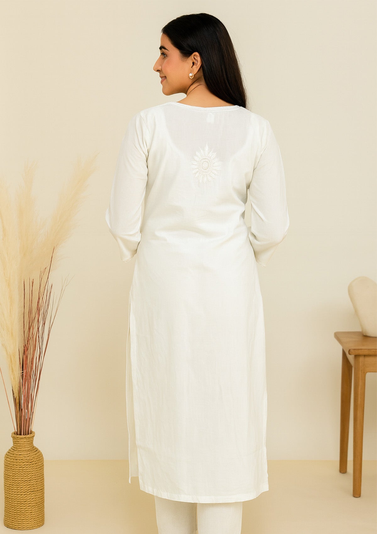 ClothingSutra Chikankari Cotton Women’s Kurta – White on White Embroidery