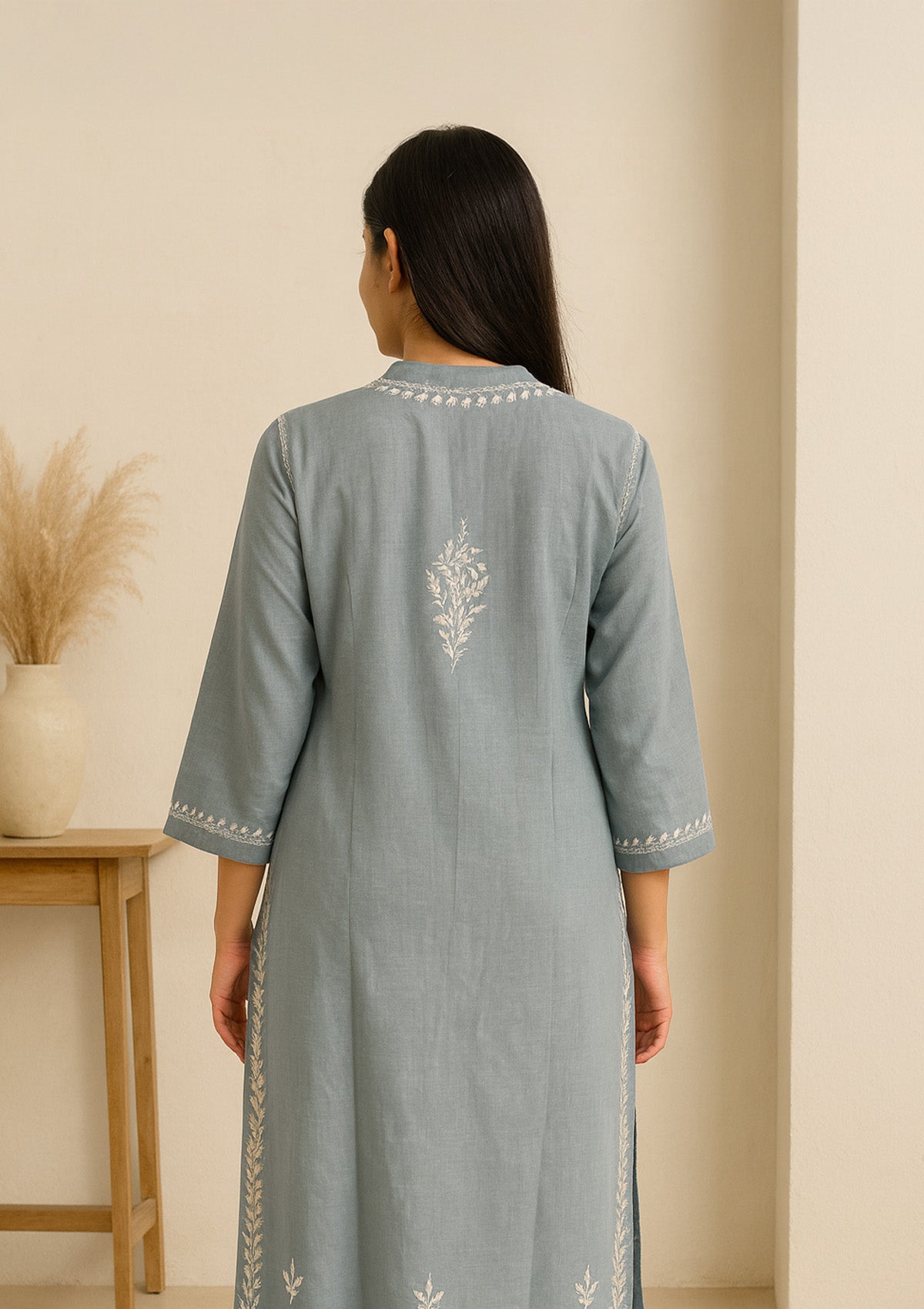 Chikankari Cotton Women’s Kurta – Grey