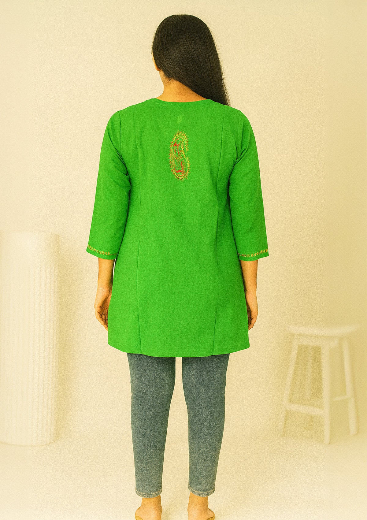 ClothingSutra Fresh Green Embroidered Cotton Kurti – Short Length