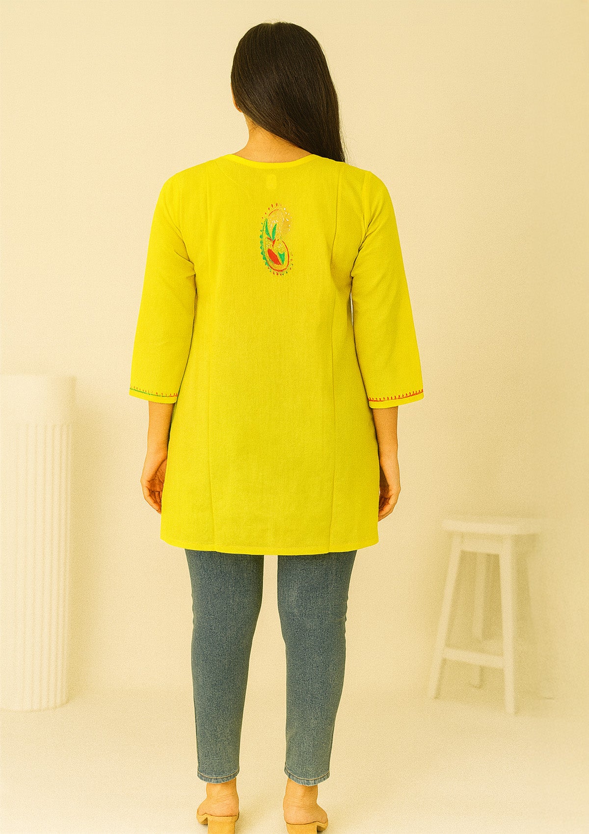 ClothingSutra Sunny Yellow Embroidered Cotton Kurti – Short Length