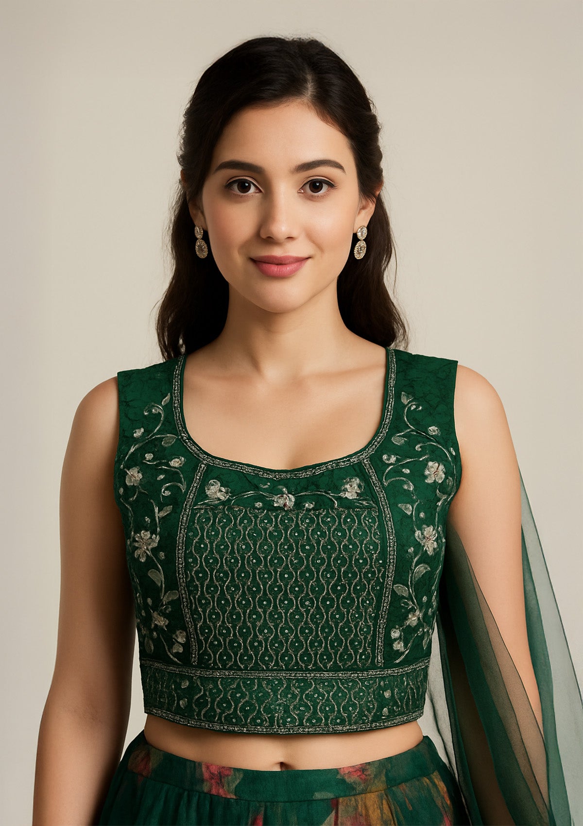 Green Silk & Net Lehenga Choli with Silver Embroidery Blouse