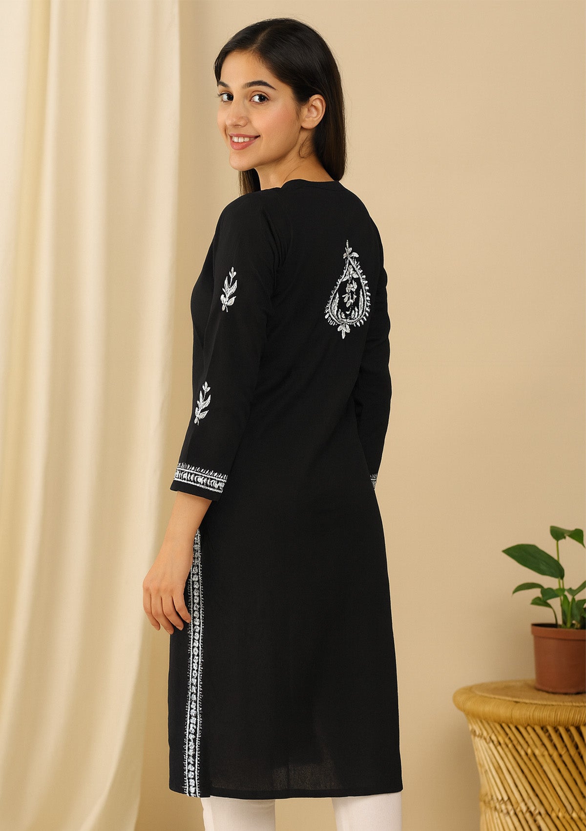 Chikankari Embroidered Black Women’s Kurta – Cotton