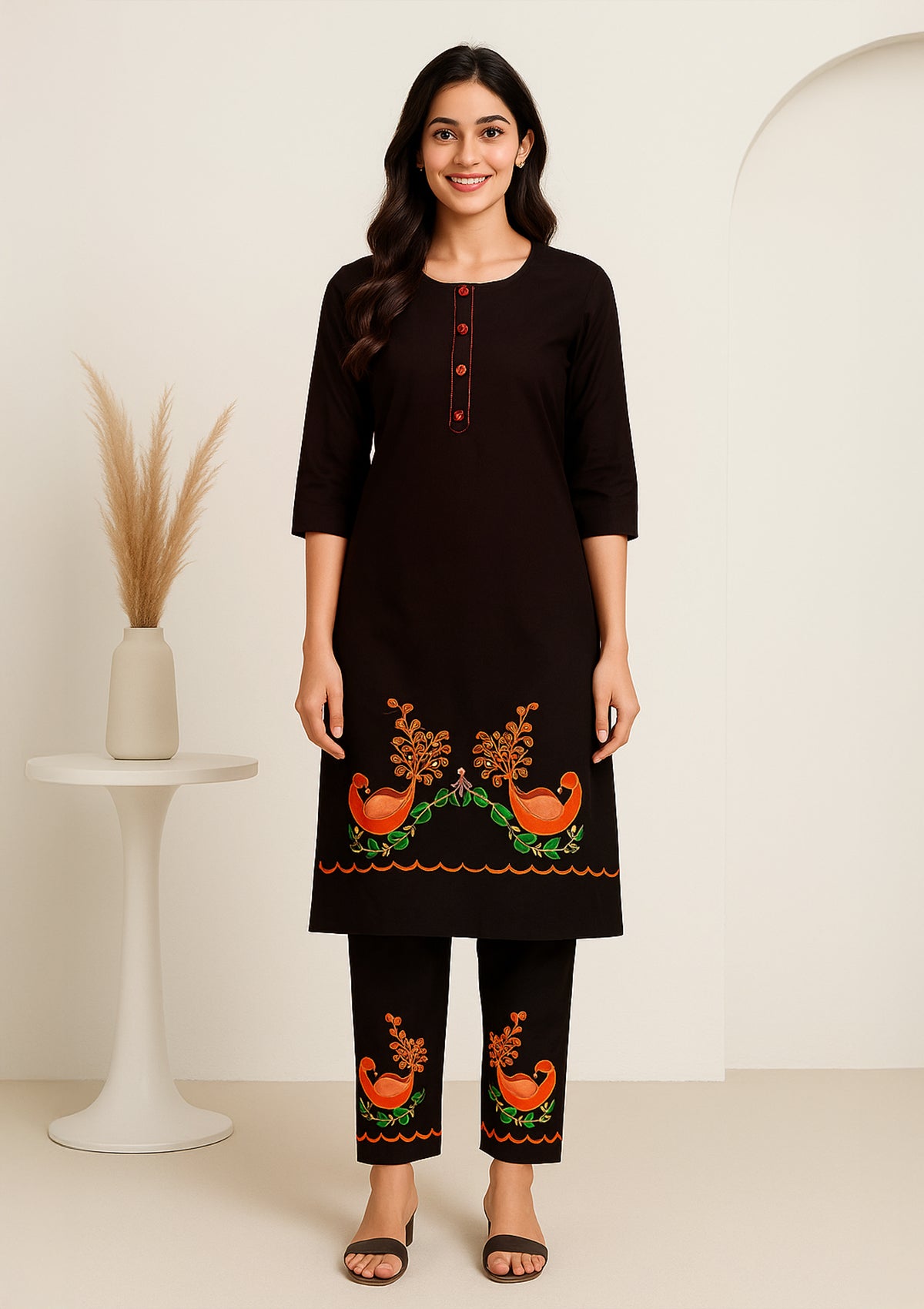 Dark Brown Silk Designer Unstitched Suit with Allover Multicolor Embroidery