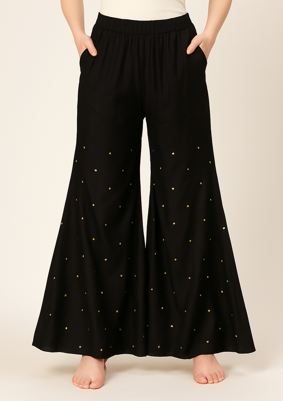 Women’s Black Rayon Sharara – Gold Dot Flared Ethnic Palazzo