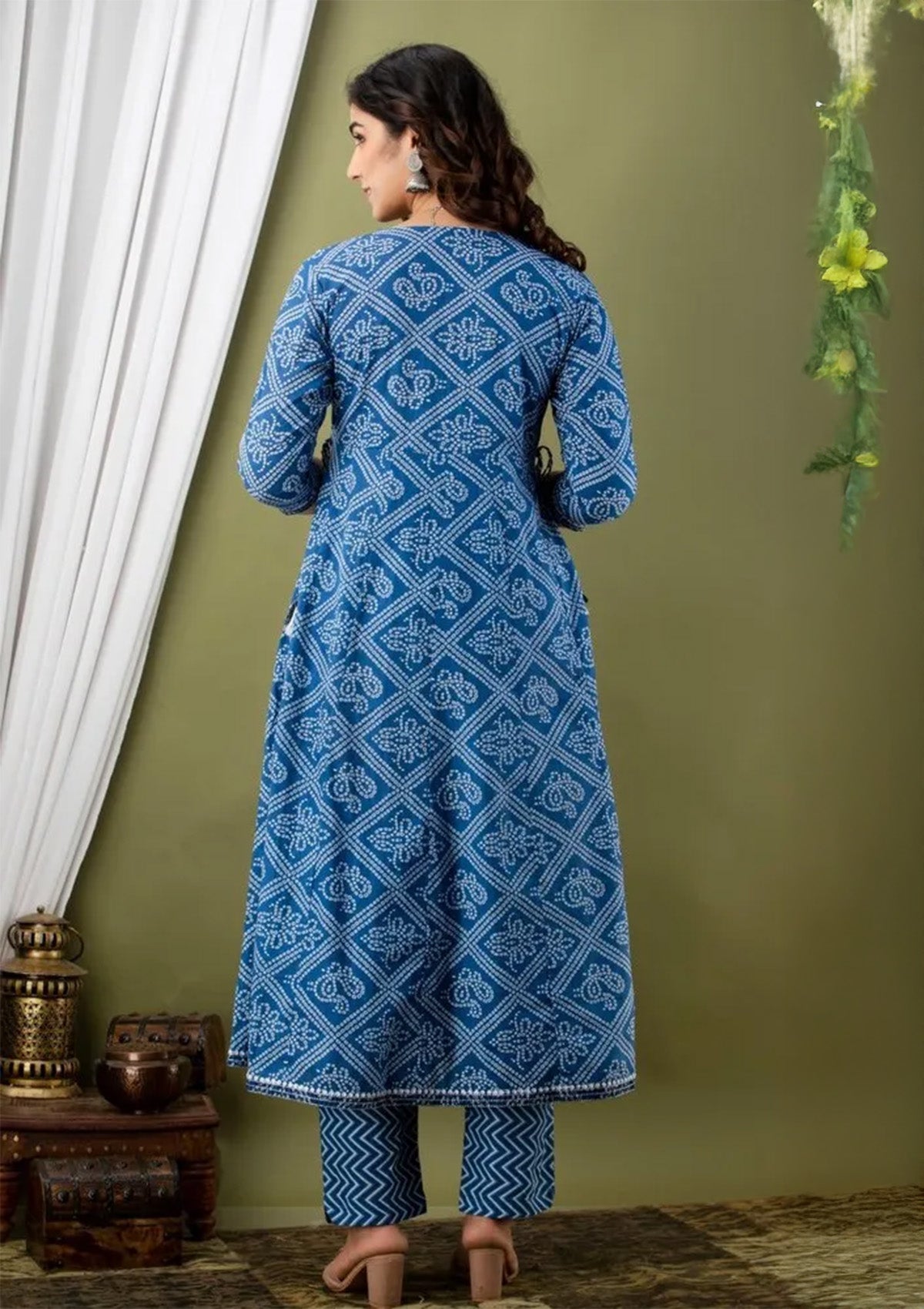 Elegant Blue Cotton Printed Kurti Set with Pant & Dupatta