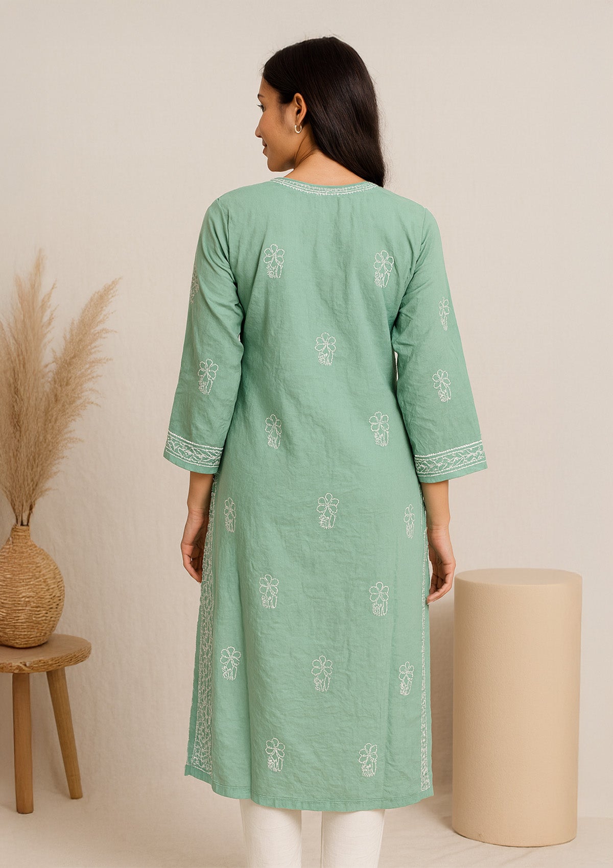 ClothingSutra Chikankari Embroidered Cotton Kurti – Pastel Green