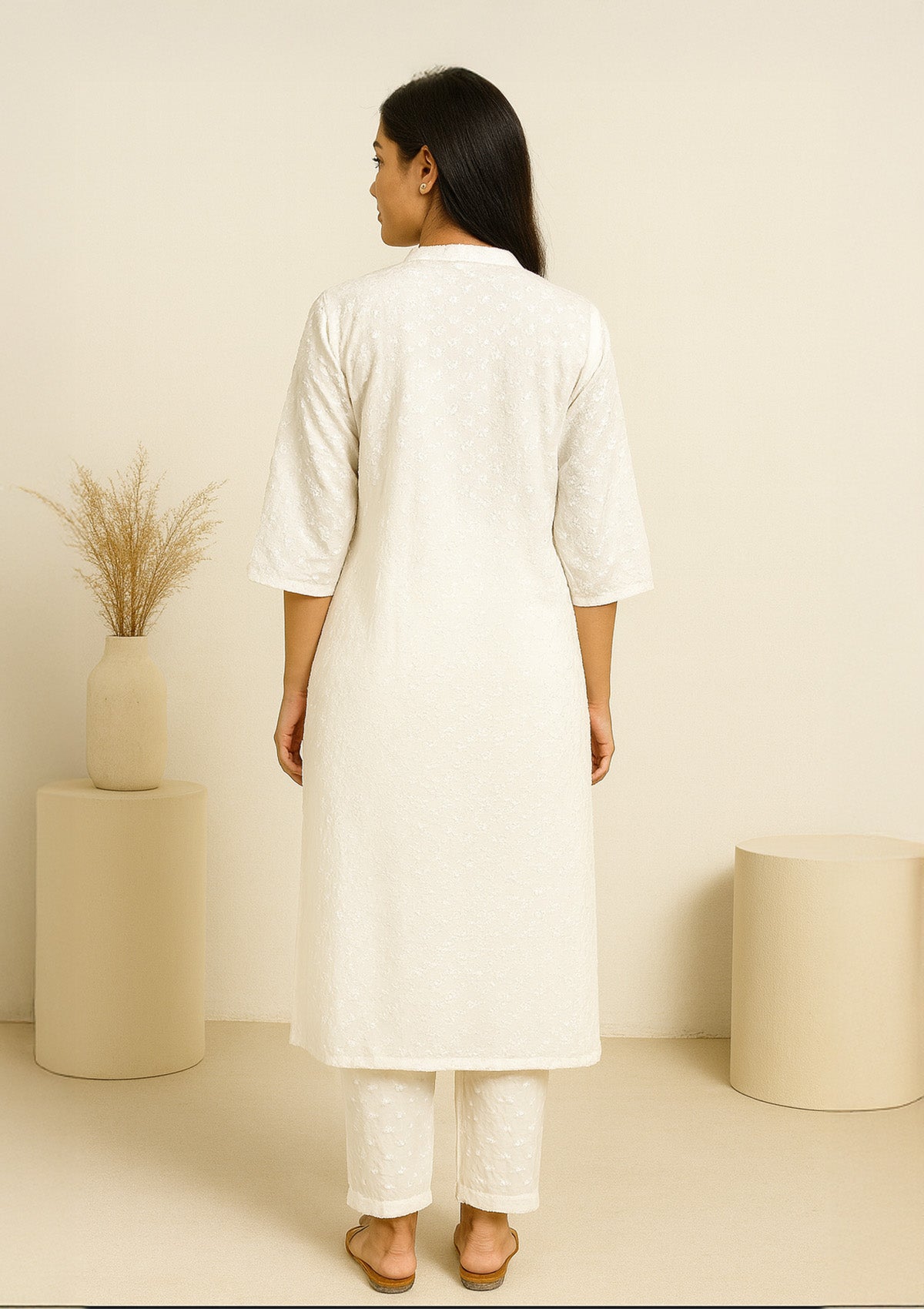 White Rayon Embroidered Kurta Set – Elegant Everyday Essential