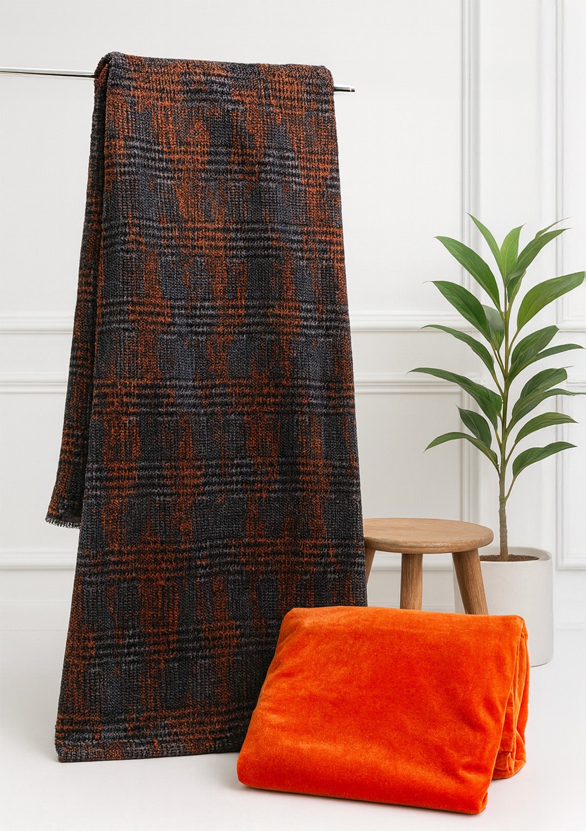 Unstitched Velvet Suit Set (No Stole) – Burnt Orange Velvet Bottom