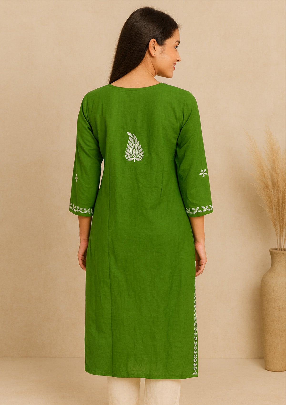Chikankari Cotton Women’s Kurta – Green