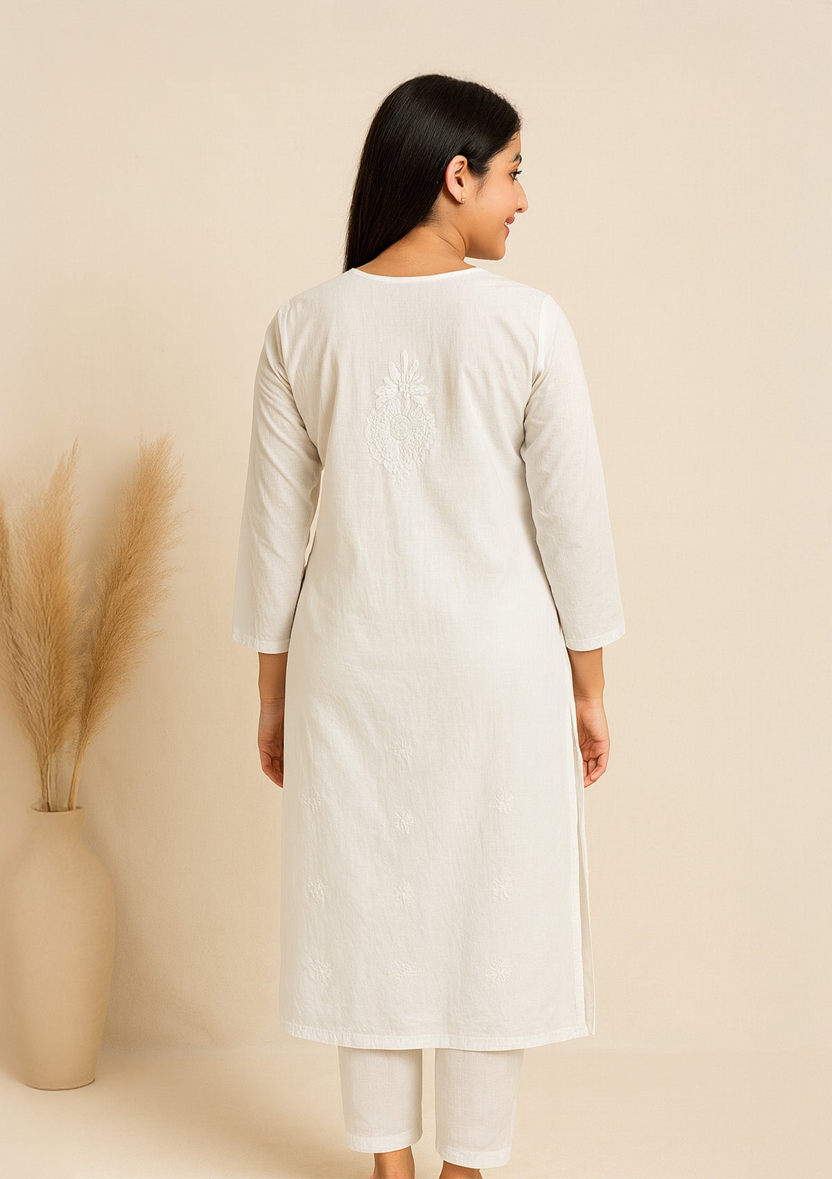 ClothingSutra Chikankari Cotton Women’s Kurta – White on White Embroidery