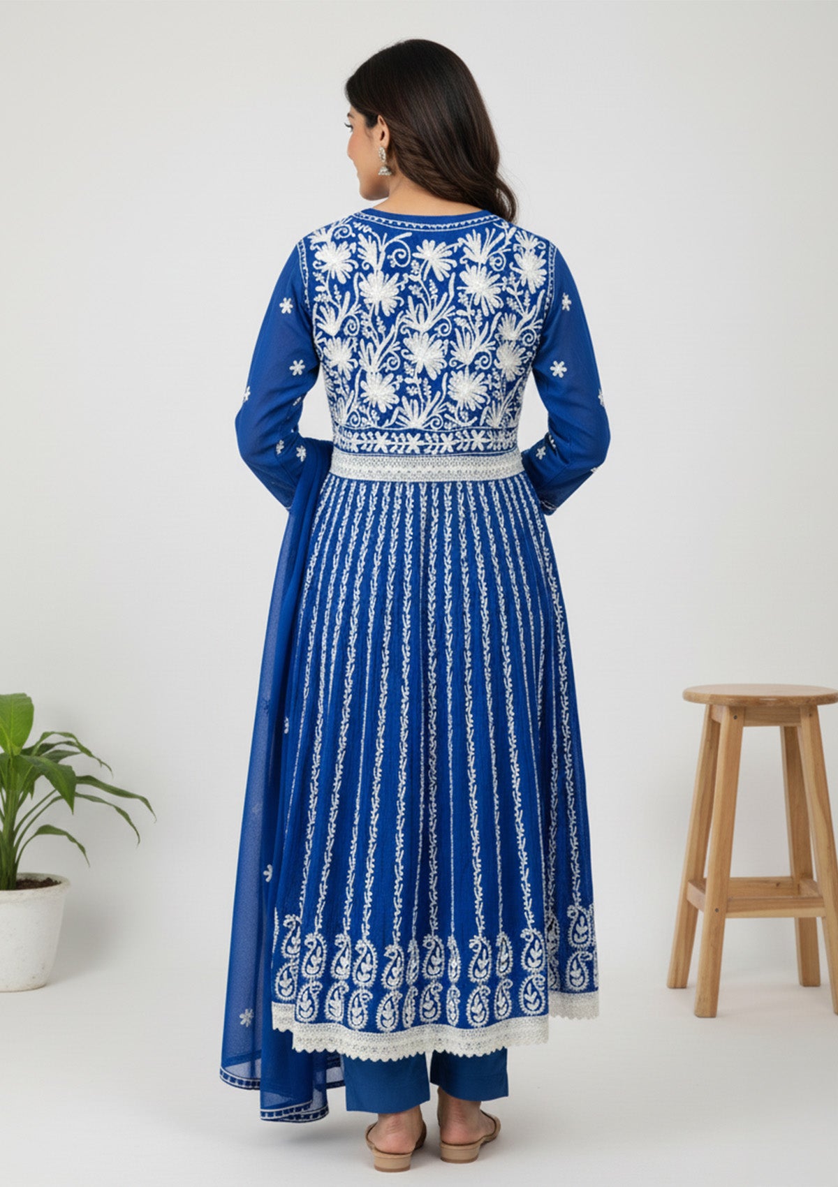 Royal Blue Georgette Kurti with Dupatta & Intricate Embroidery