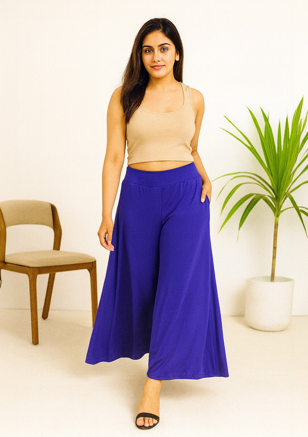 Women’s Royal Blue Palazzo – Wide Leg Flared Pants for Casual Wear