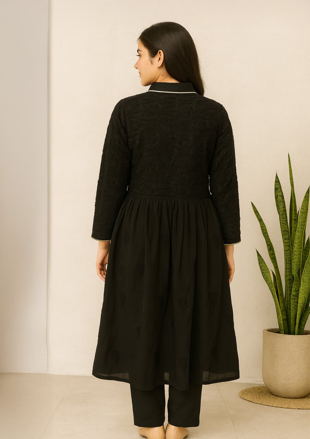 Chikankari Georgette Women’s Kurti – Black