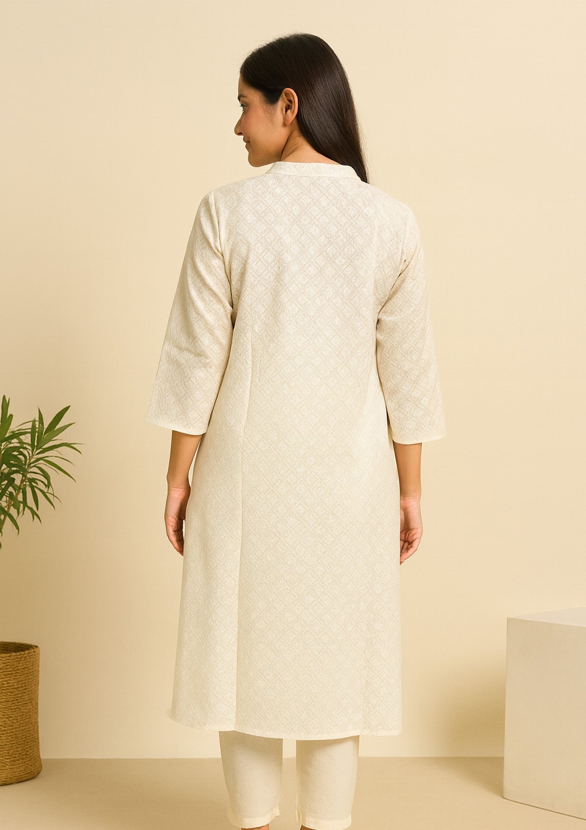ClothingSutra Chikankari Embroidered White Cotton Kurti – Elegant Straight Fit
