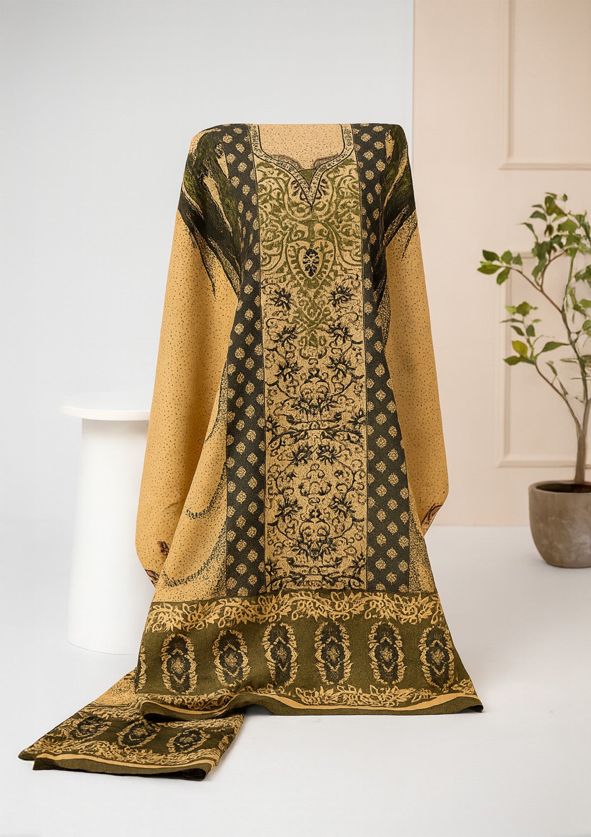 Unstitched Woolen Kurti Piece – Jacquard Design & Warm Fabric