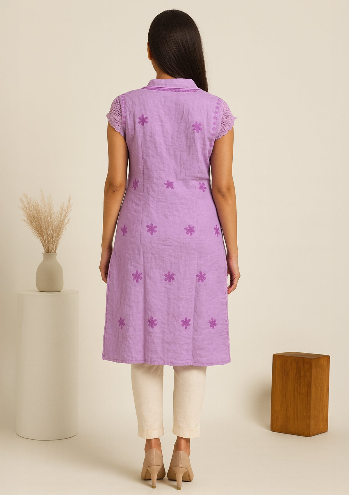 Lavender Cotton Chikankari Short Kurti – Elegant Everyday Wear