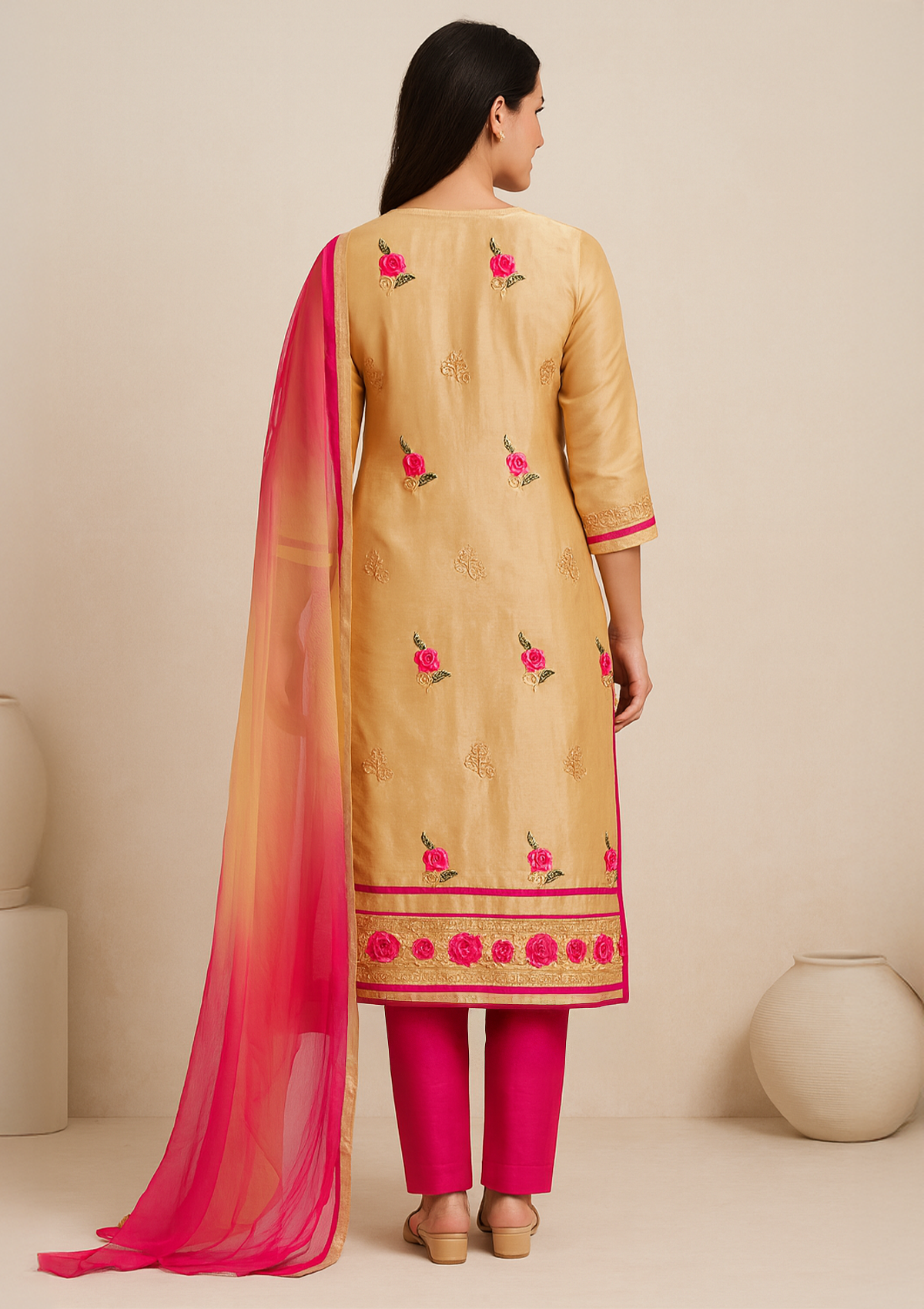 Semi Stitched Silk Embroidered Unstitched Suit with Dual Shade Dupatta