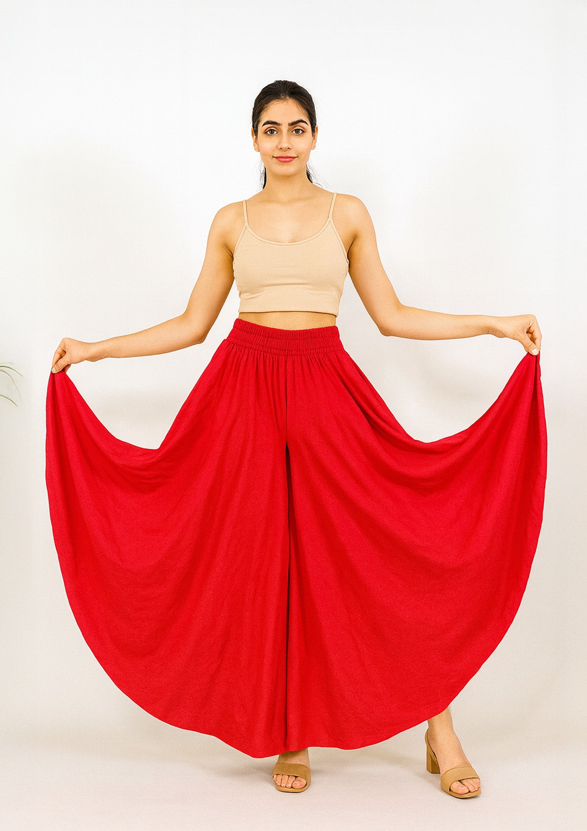 Women’s High Waist Flared Palazzo – Red Rayon Flare Pants
