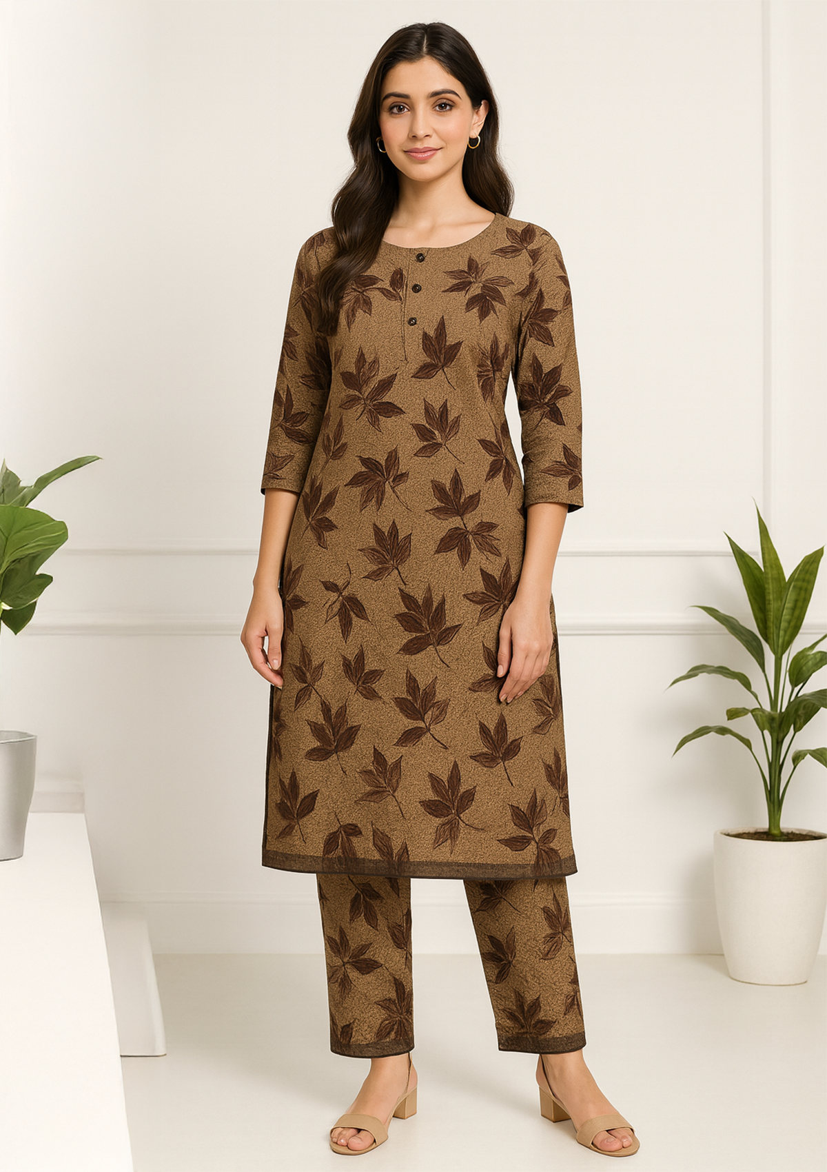 Unstitched Winter Suit Set (No Stole) – Coffee Beige