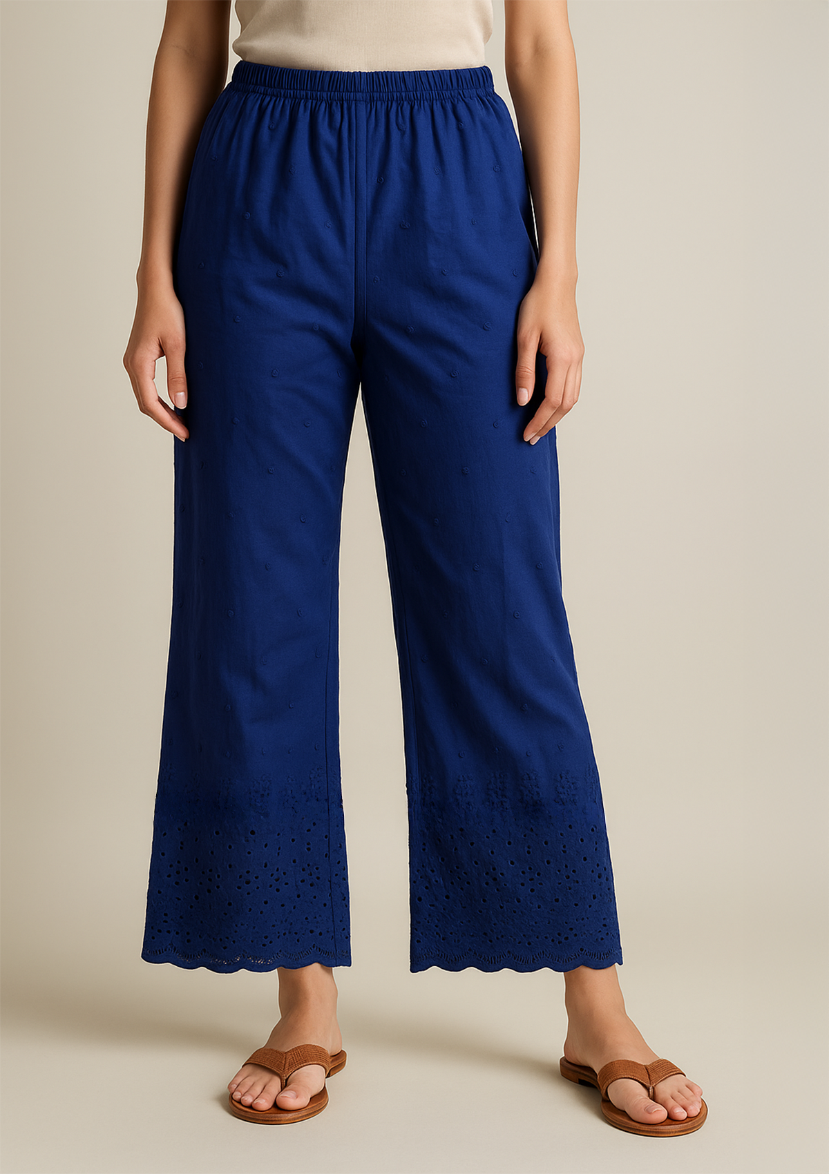 Women’s Royal Blue Cotton Palazzo – Chikankari Embroidery Pant