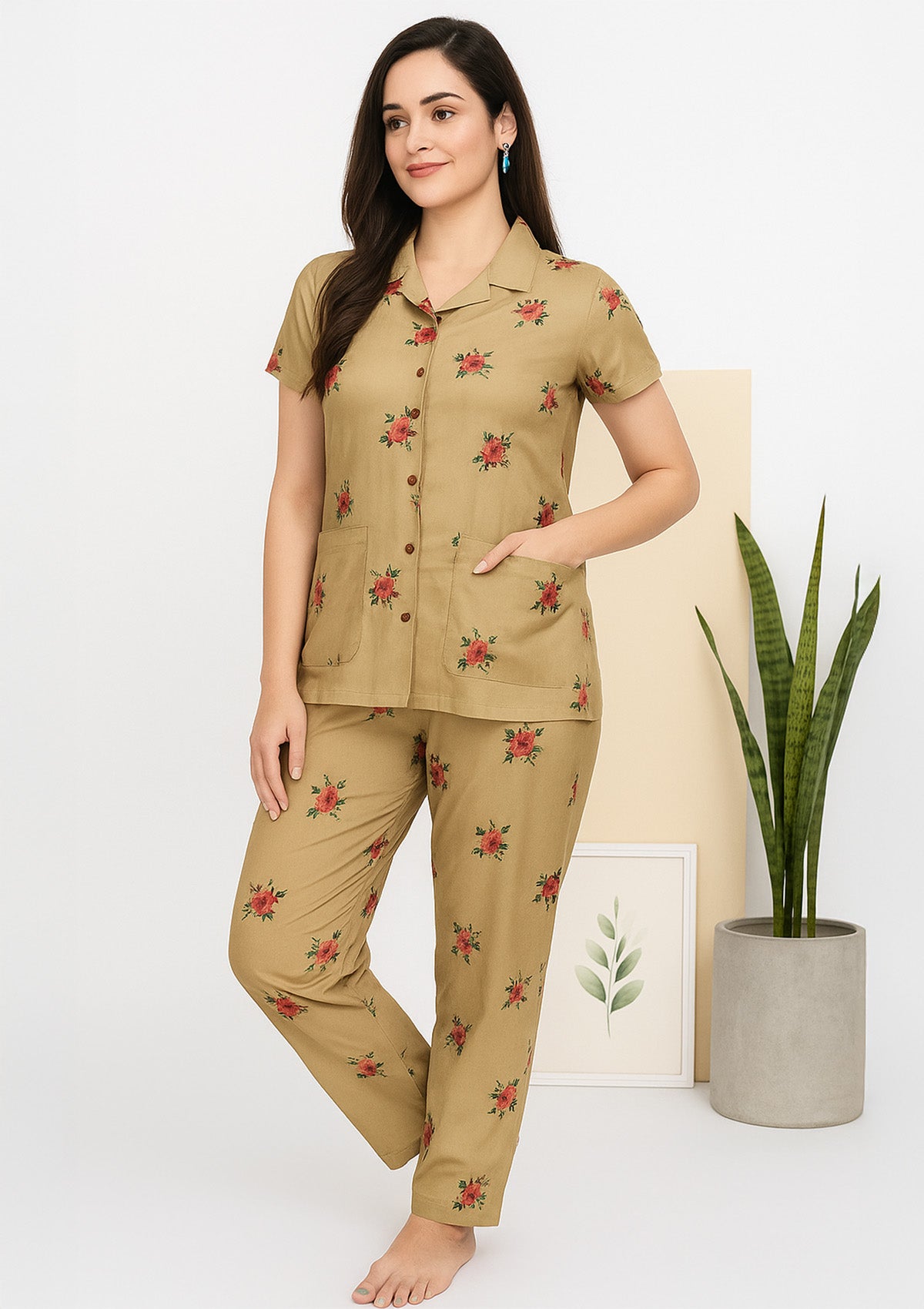 Tank and Olive Floral Shorts Set + Olive Floral Pyjama Set