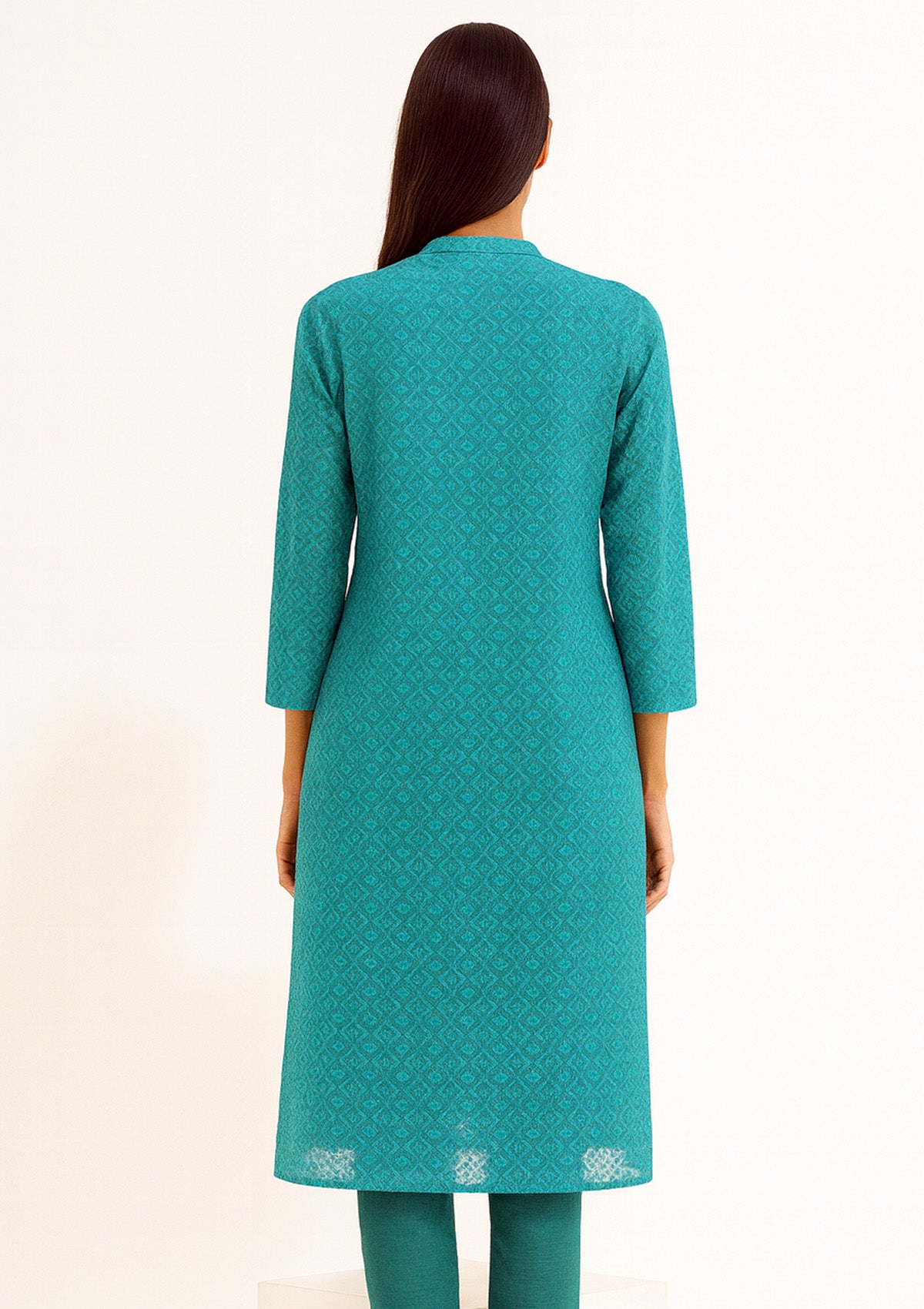 ClothingSutra Teal Georgette Long Kurti with All-Over Chikankari Embroidery