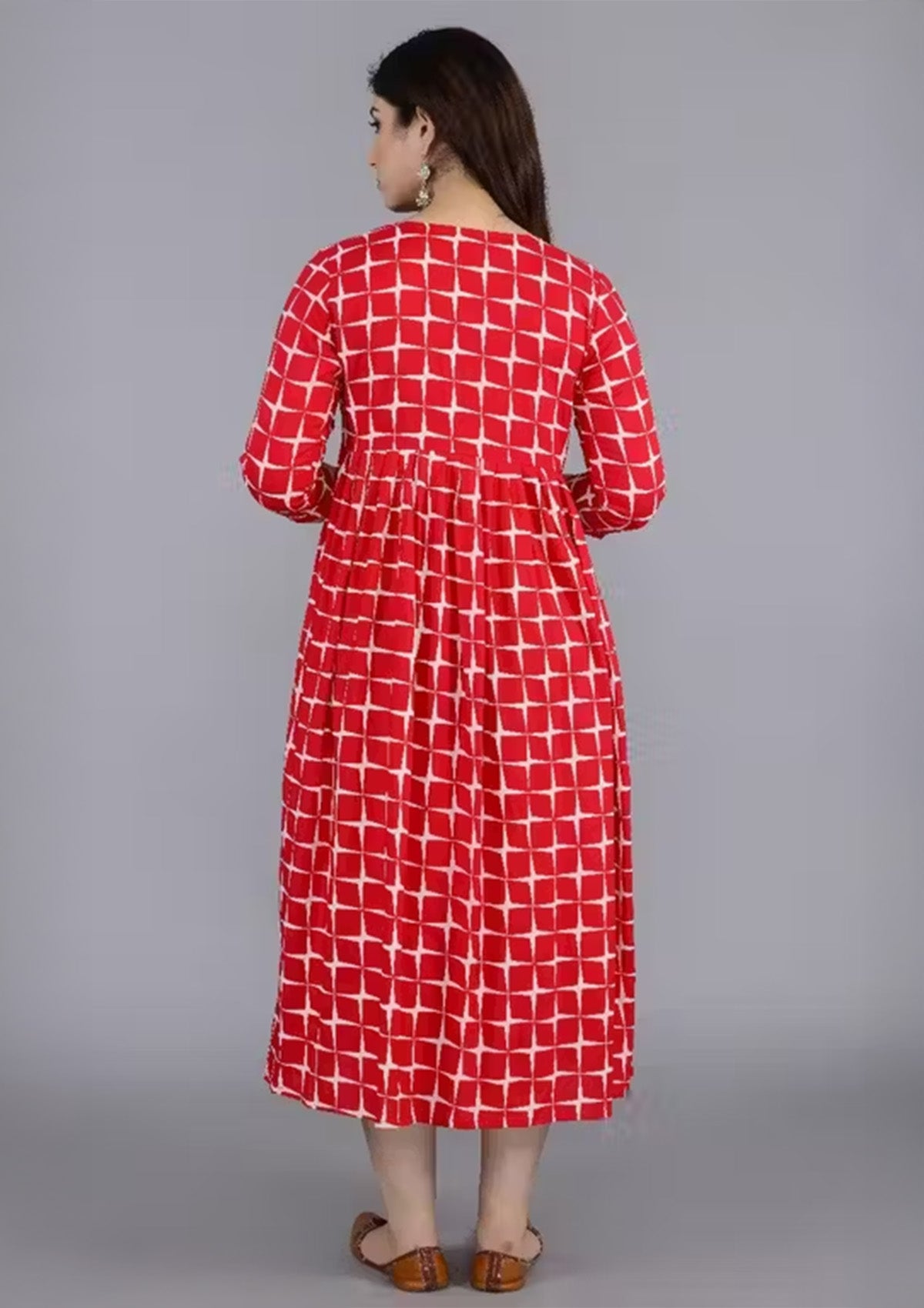 Red & White Rayon Anarkali Feeding/Maternity Kurti with Concealed Zipper