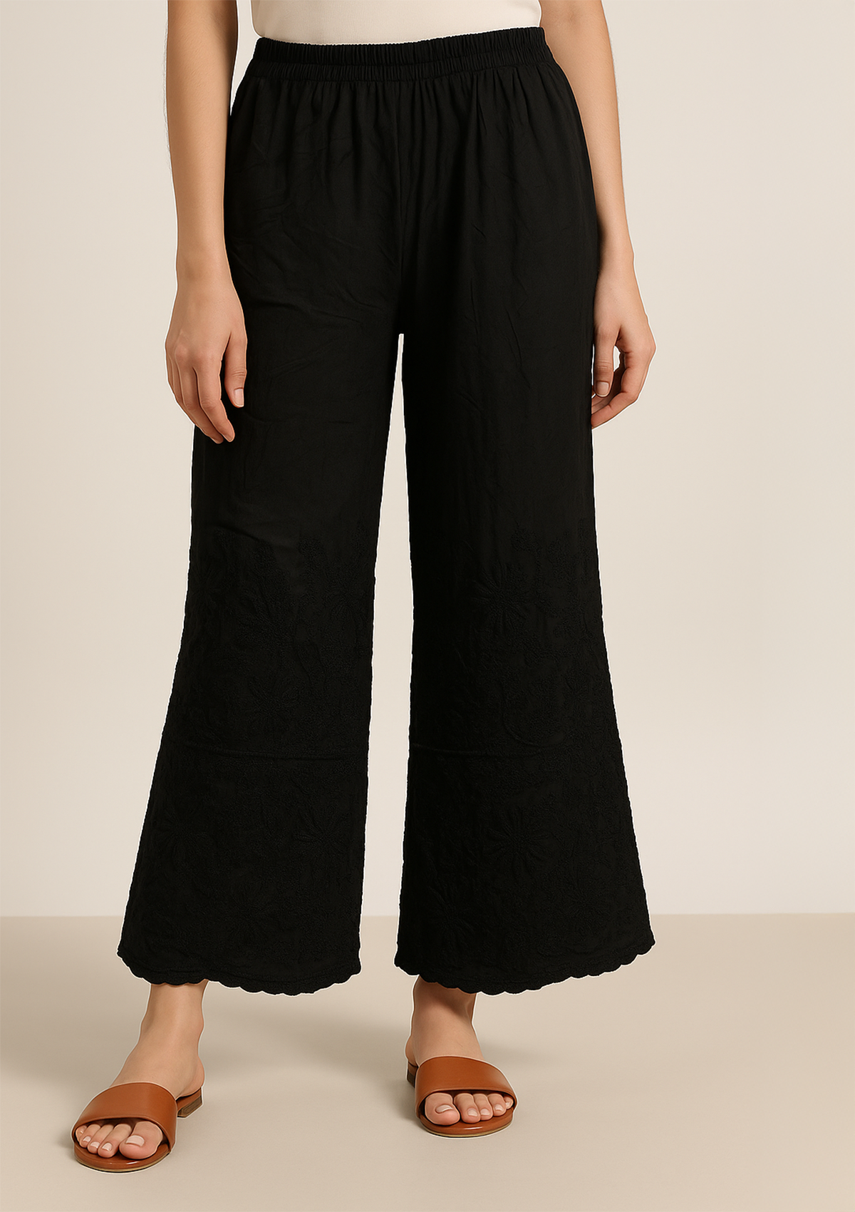 Women’s Black Rayon Lucknowi - Embroidered Ethnic Pant