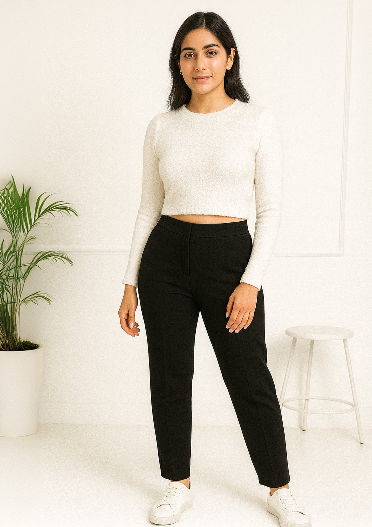 Black Tapered Trousers for Daily Winter Wear - Woolen Slim Pants