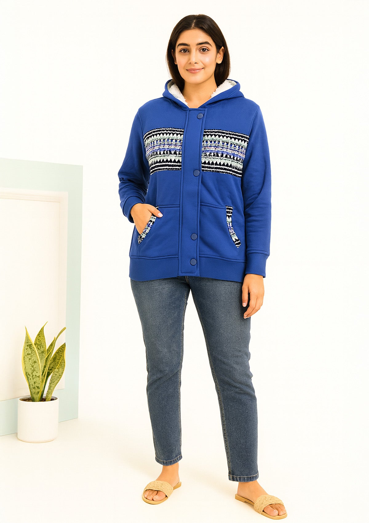 Premium Sherpa Lined Hoodie Jacket – Nordic Stripe Panel