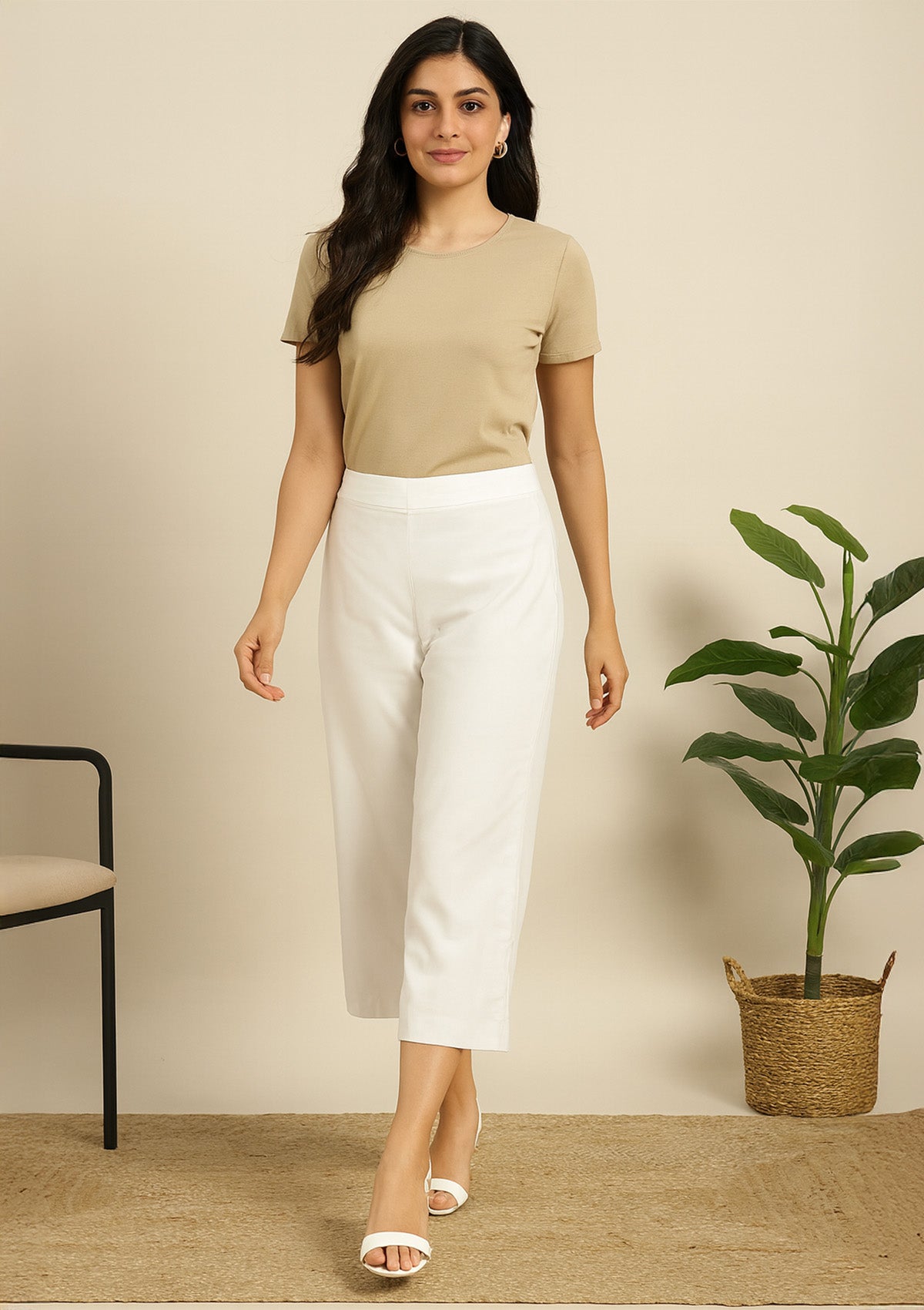 Women’s White Georgette Short Palazzo – Lightweight Wide Palazzo