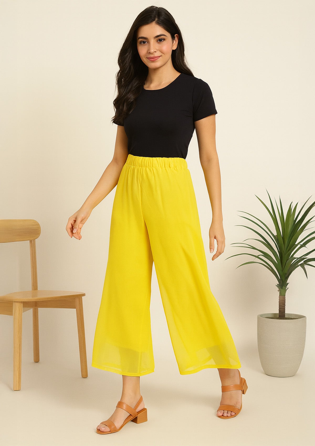 Women’s Yellow Georgette Short Palazzo – Light Flowy Palazzo Pants