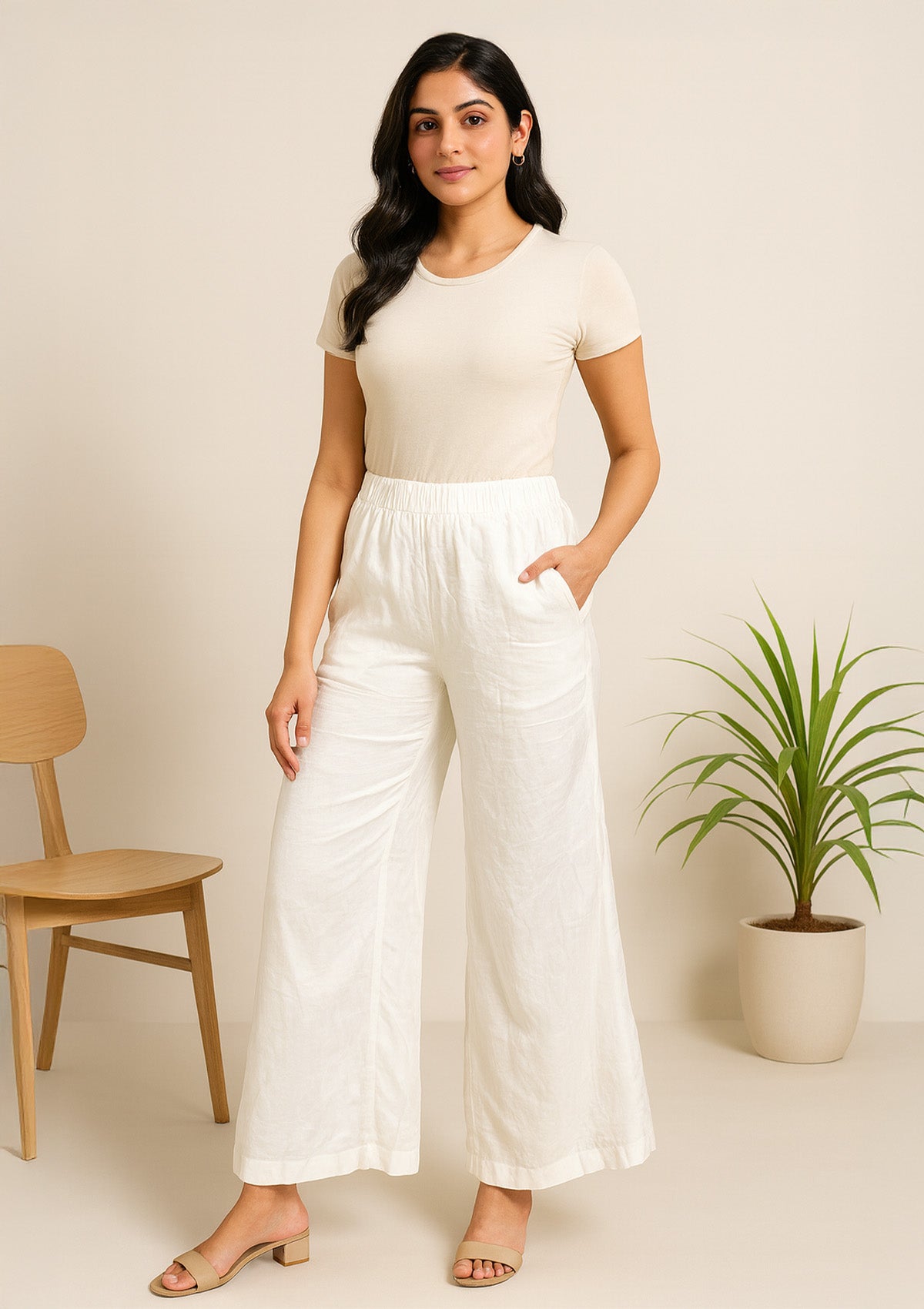 Women’s White Silk Palazzo – Premium Wide Silk Palazzo Pants