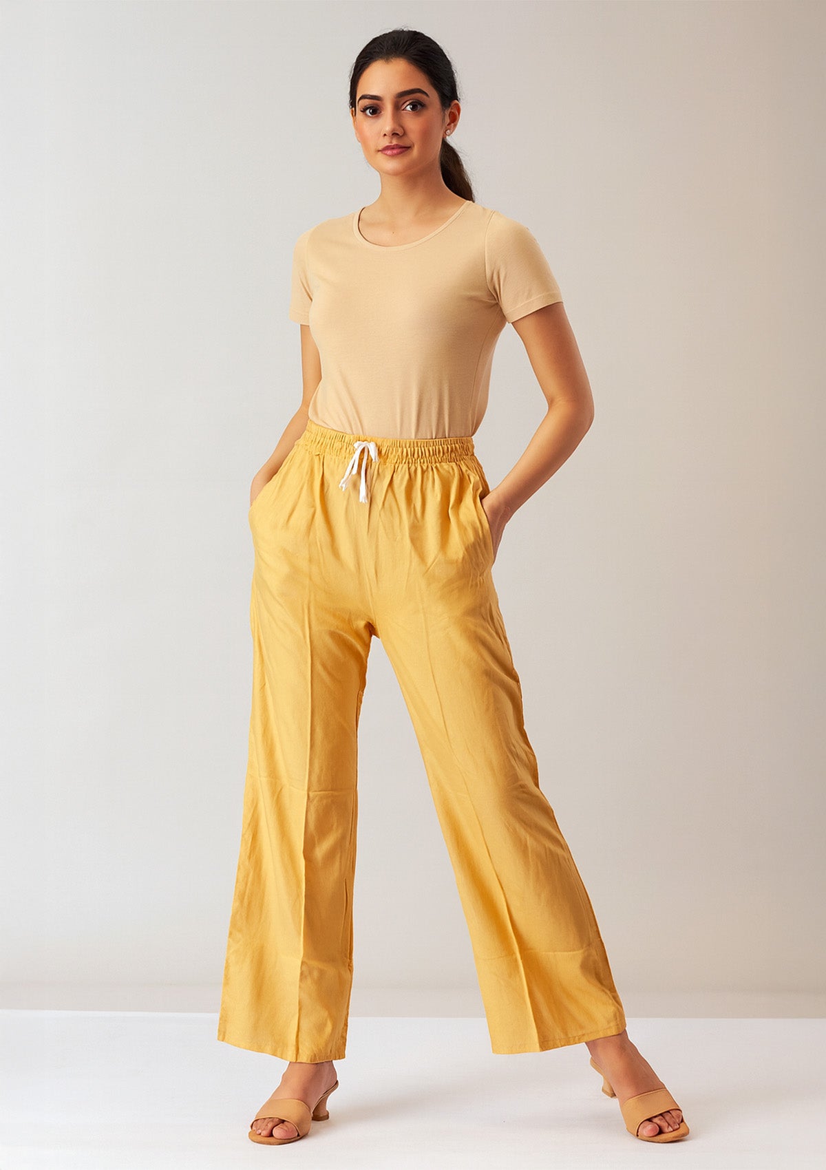 Women’s Beige Rayon Palazzo – Flared Palazzo Pants for Ethnic