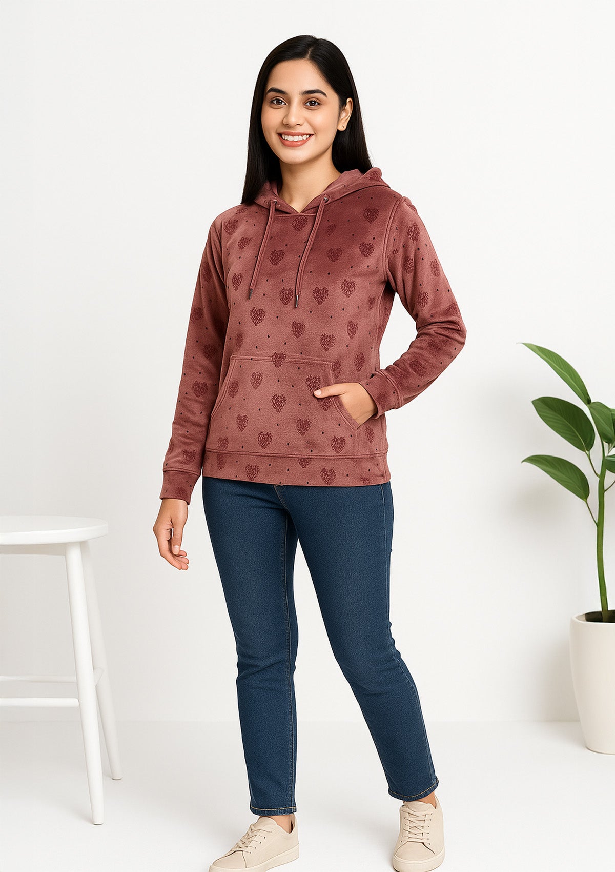 Velvet Print Hoodie – Ultra Soft Plush with Kangaroo Pocket