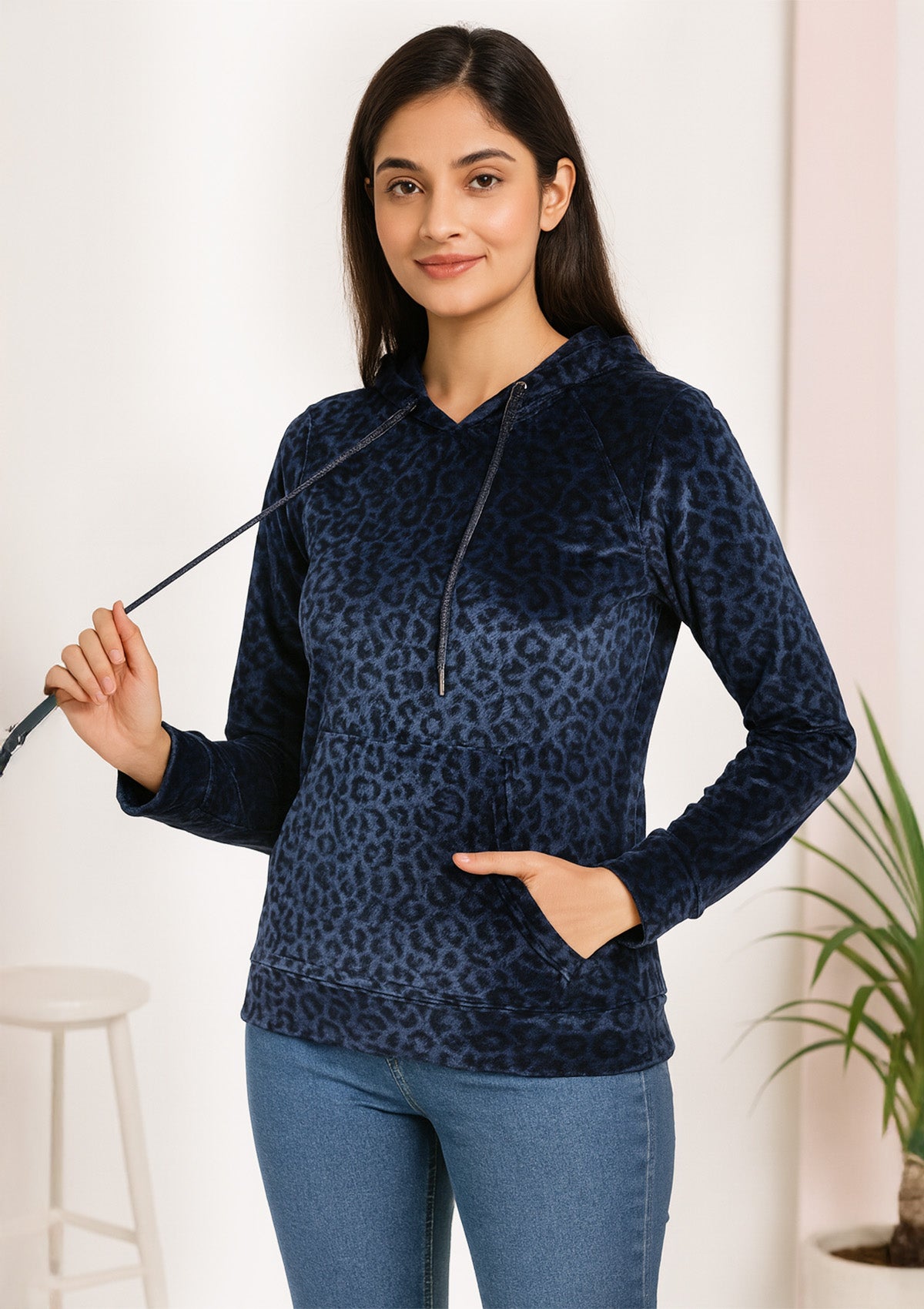 Velvet Leopard Hoodie – Ultra Soft Plush with Kangaroo Pocket