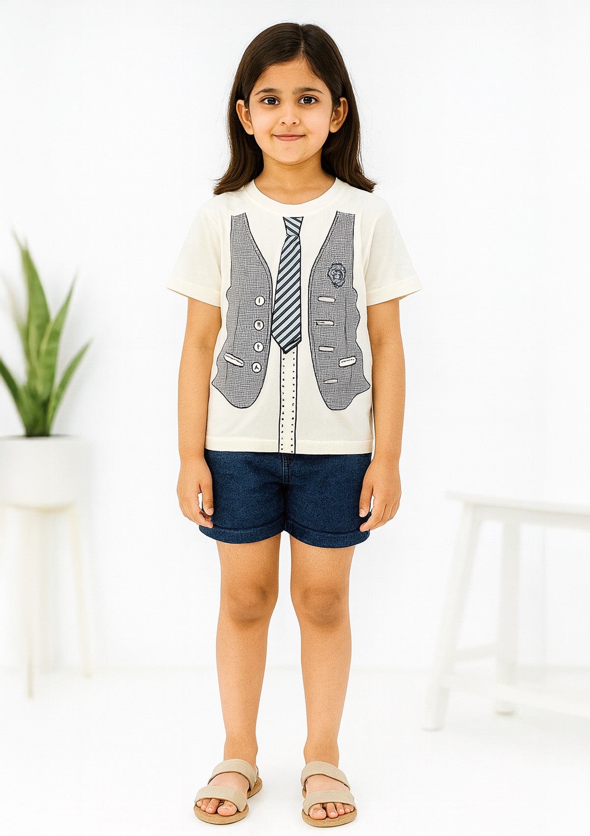 Boys T‑Shirt with Printed Vest and Tie Illusion - Kids