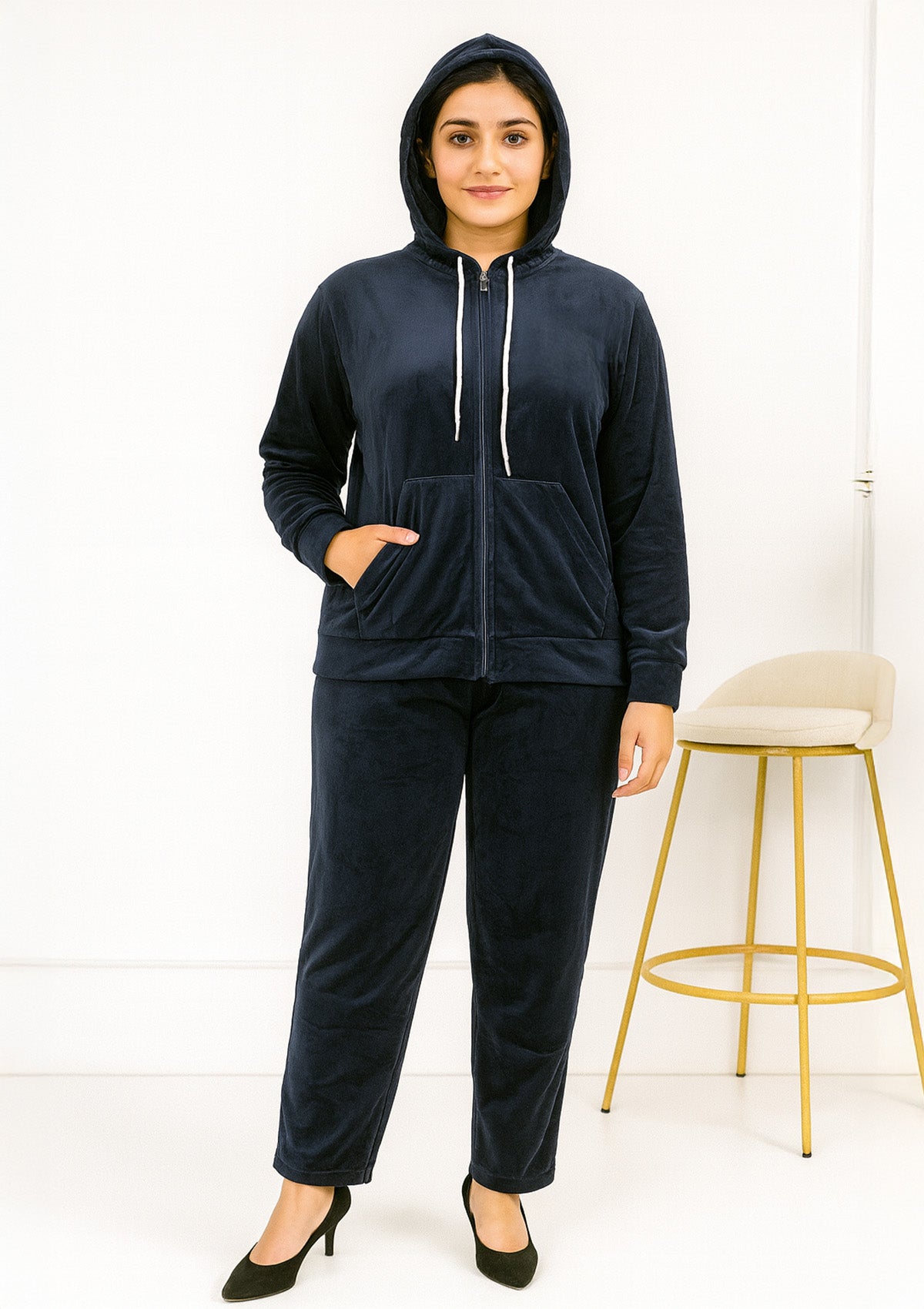 Velvet Tracksuit Set – Zip‑Up Hoodie and Jogger Pants
