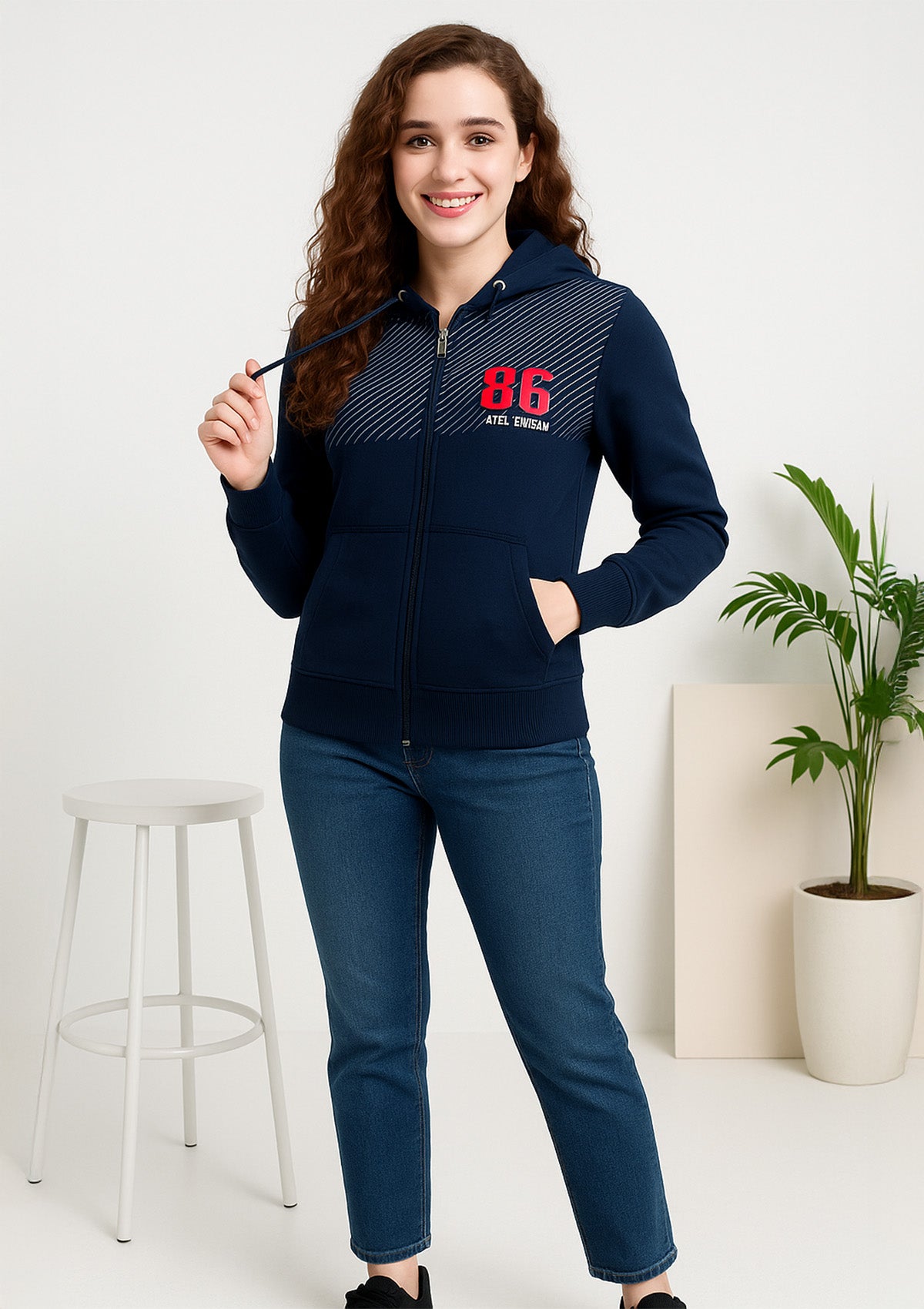 Navy Premium Athletic Zip Hoodie – Soft Fleece Winter Layer