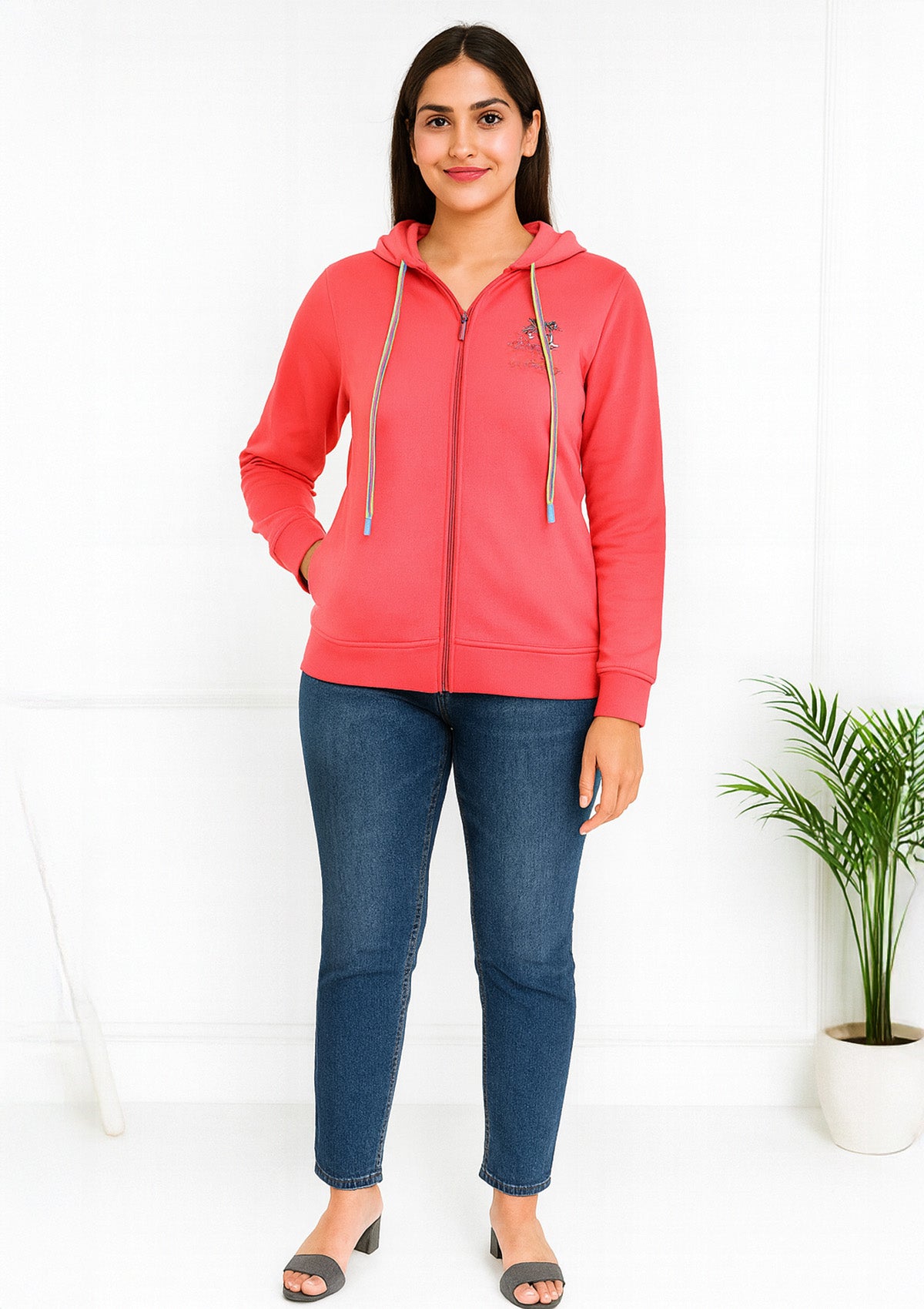 Premium Pink Fleece Zip Hoodie – Soft Brushed Feel