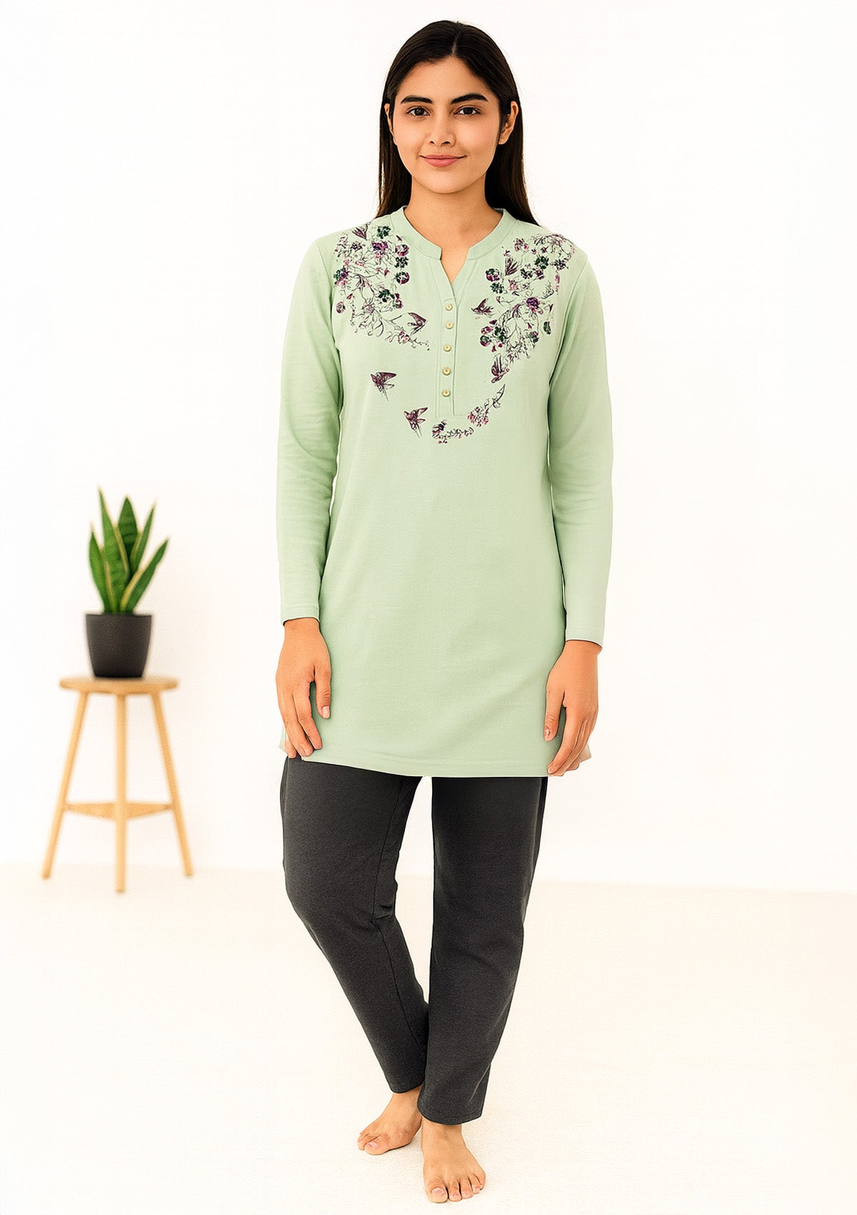 Warm Long T-Shirt for Women – Brushed Cotton Tunic Top