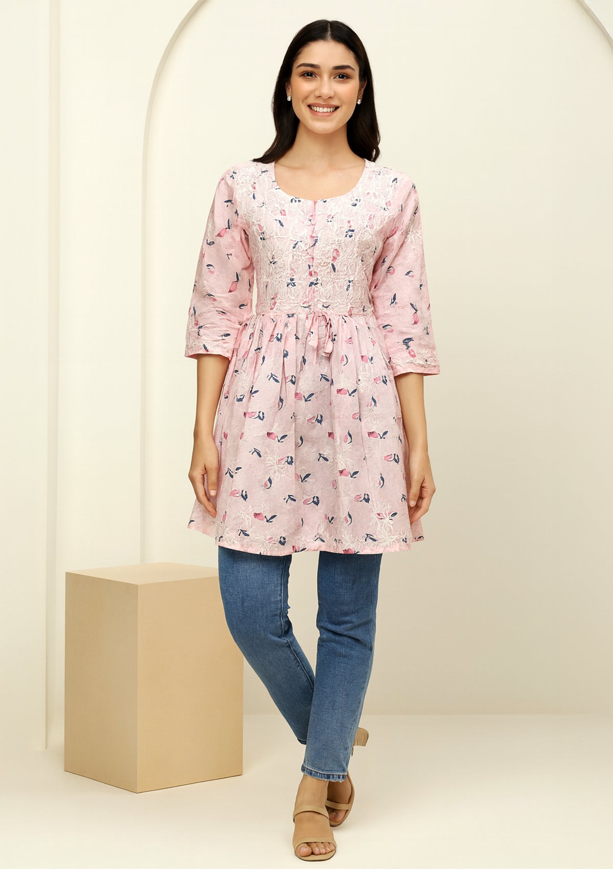 ClothingSutra Pink Cotton Short Kurti with Chikankari Embroidery 44