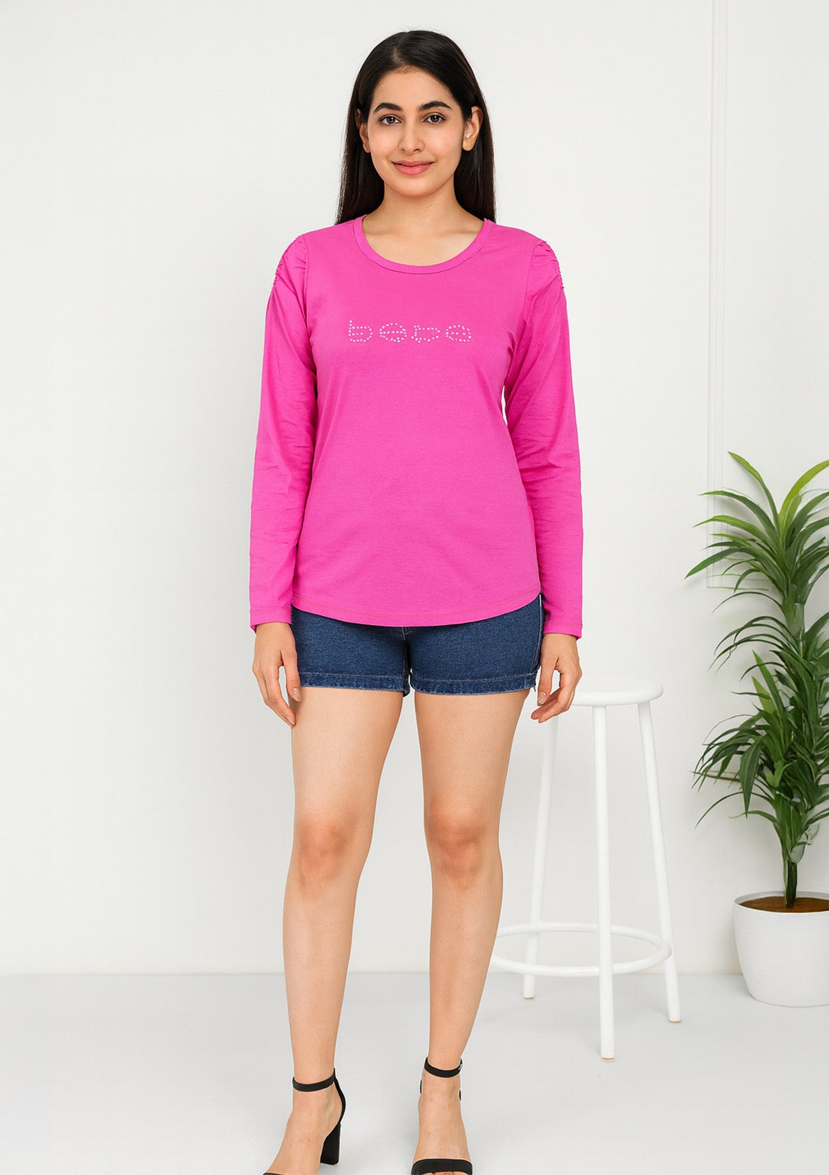 Girls' Pink Top – "Bebe" Rhinestone Logo Casual T-shirt